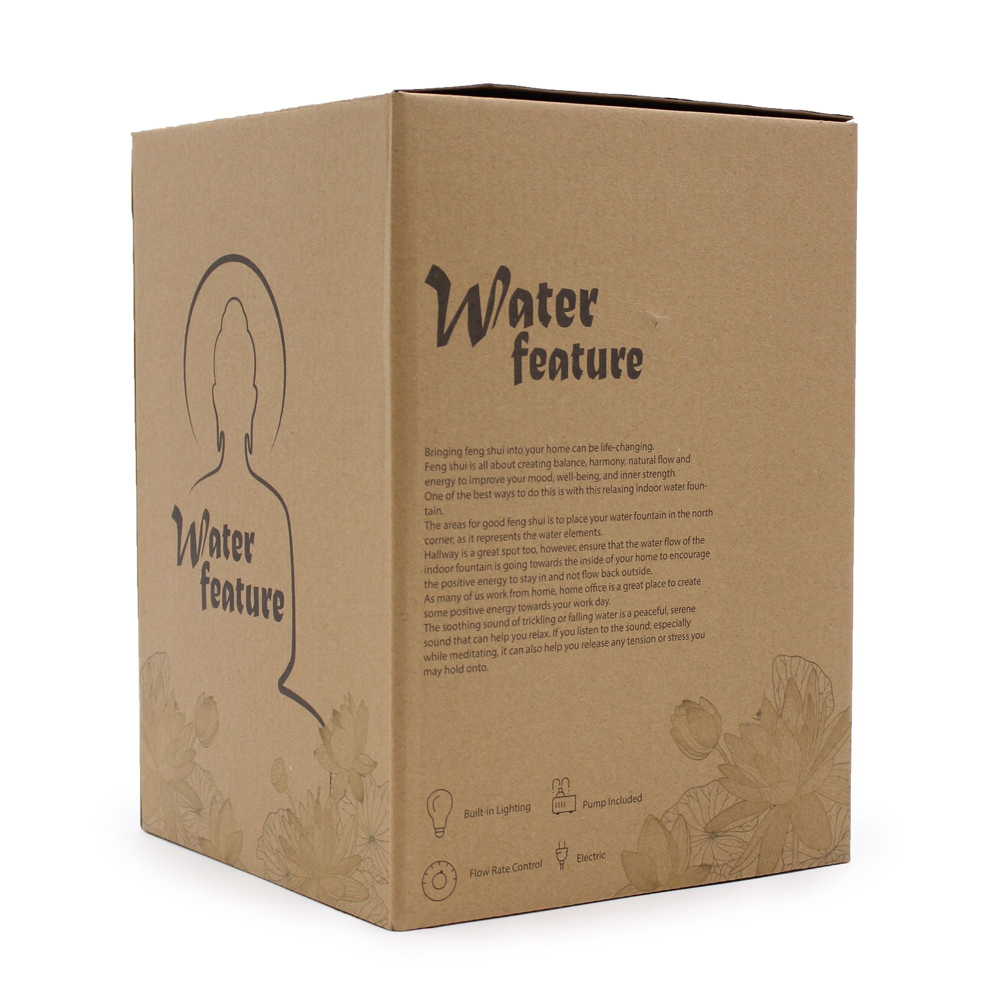 Tabletop Water Feature - 30cm - Golden Meditating Buddha Tabletop Water Features