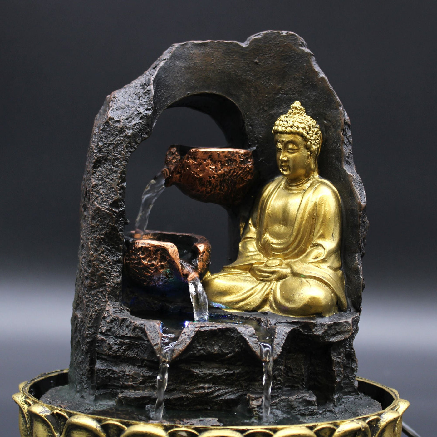 Tabletop Water Feature - 30cm - Golden Meditating Buddha Tabletop Water Features