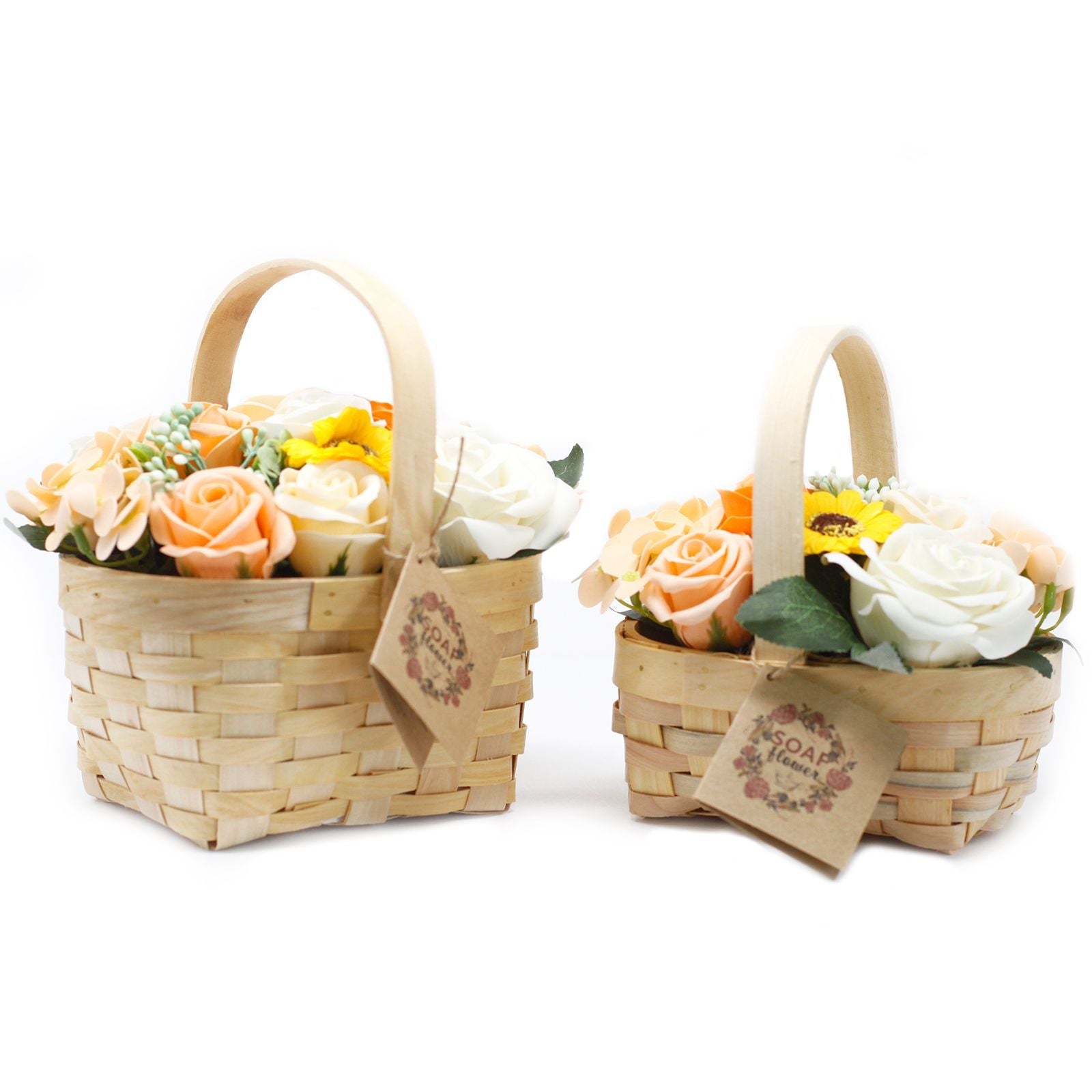 Medium Orange Bouquet in Wicker Basket Soap Flower Bouquets