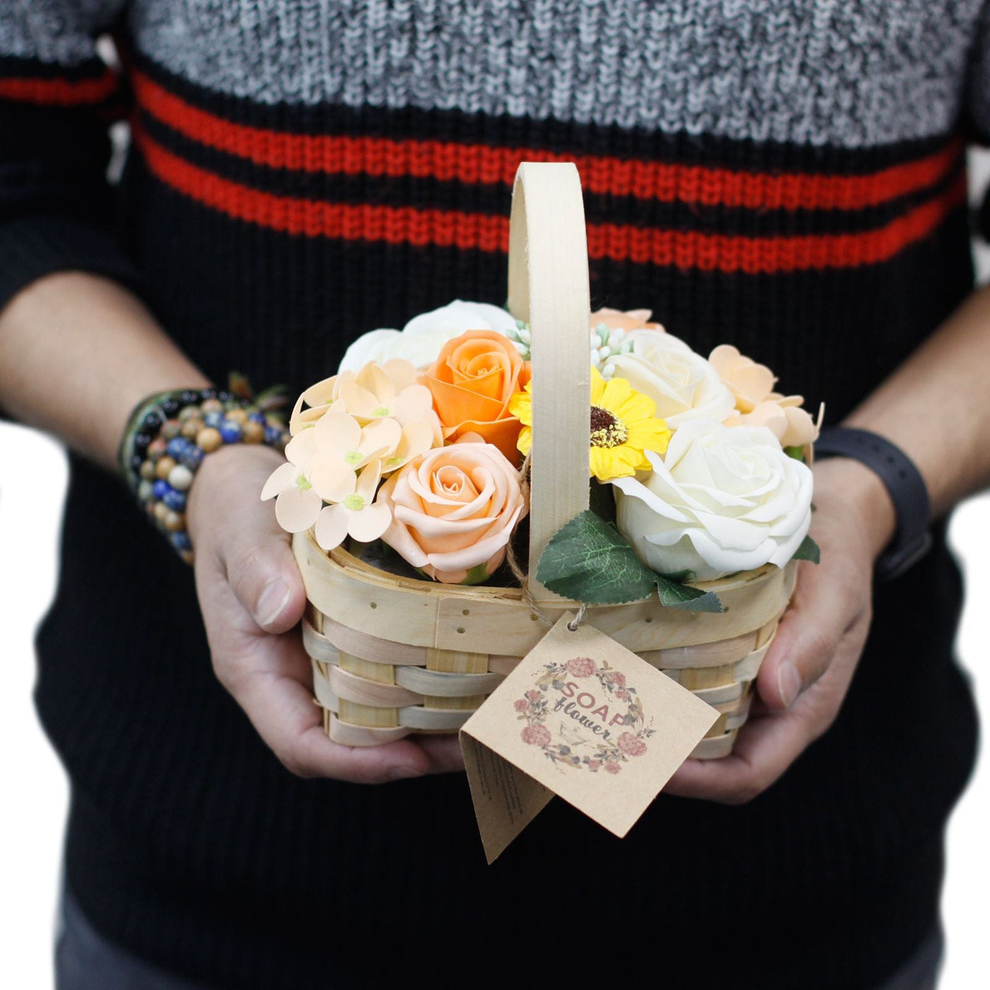 Medium Orange Bouquet in Wicker Basket Soap Flower Bouquets