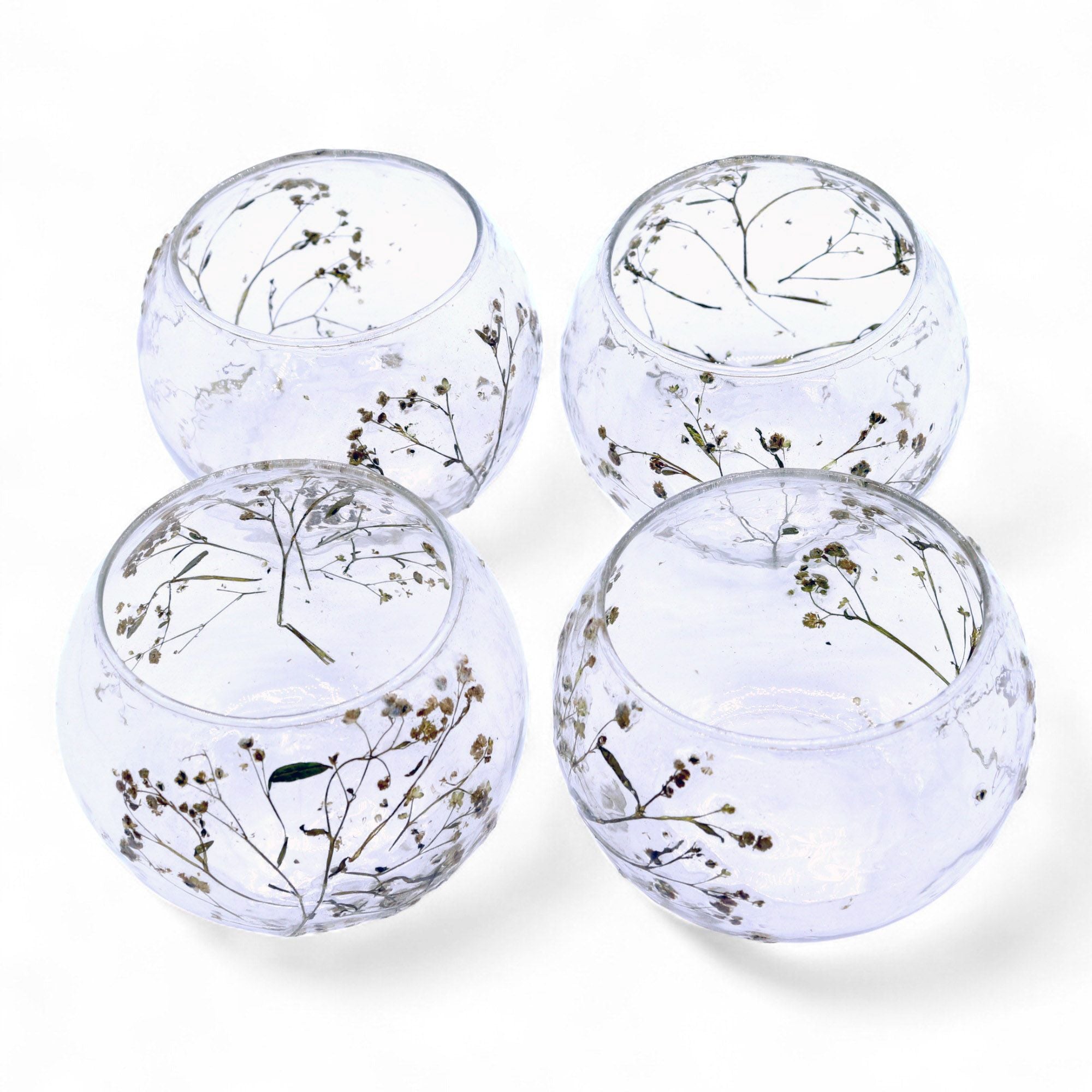 Natural Floral Glass - Bowl Candle Holder - Margarita - (8x10cm) Natural Floral Glass Candle Holders