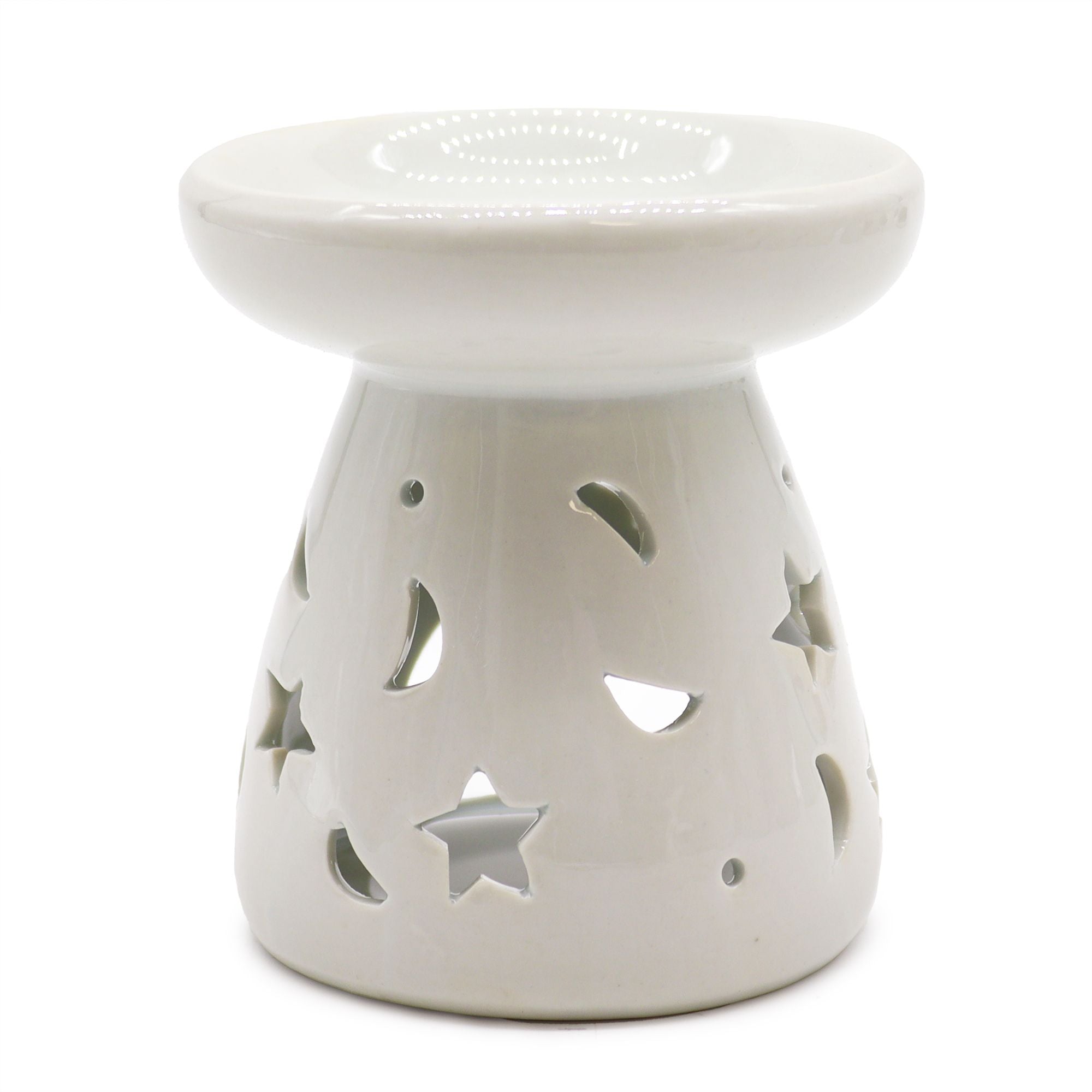 Lrg Classic White or Black Oil Burner - Moon & Star