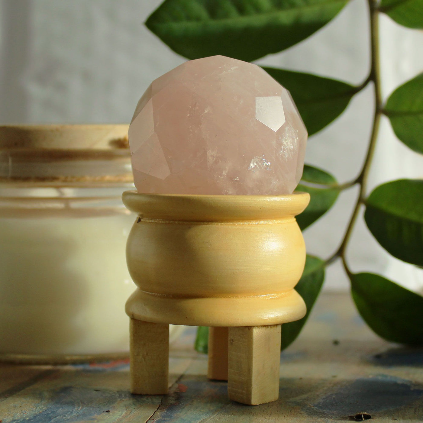 Gemstone Faceted Healing Ball & Stand - Rose Quartz Gemstone Faceted Healing Balls & Stand