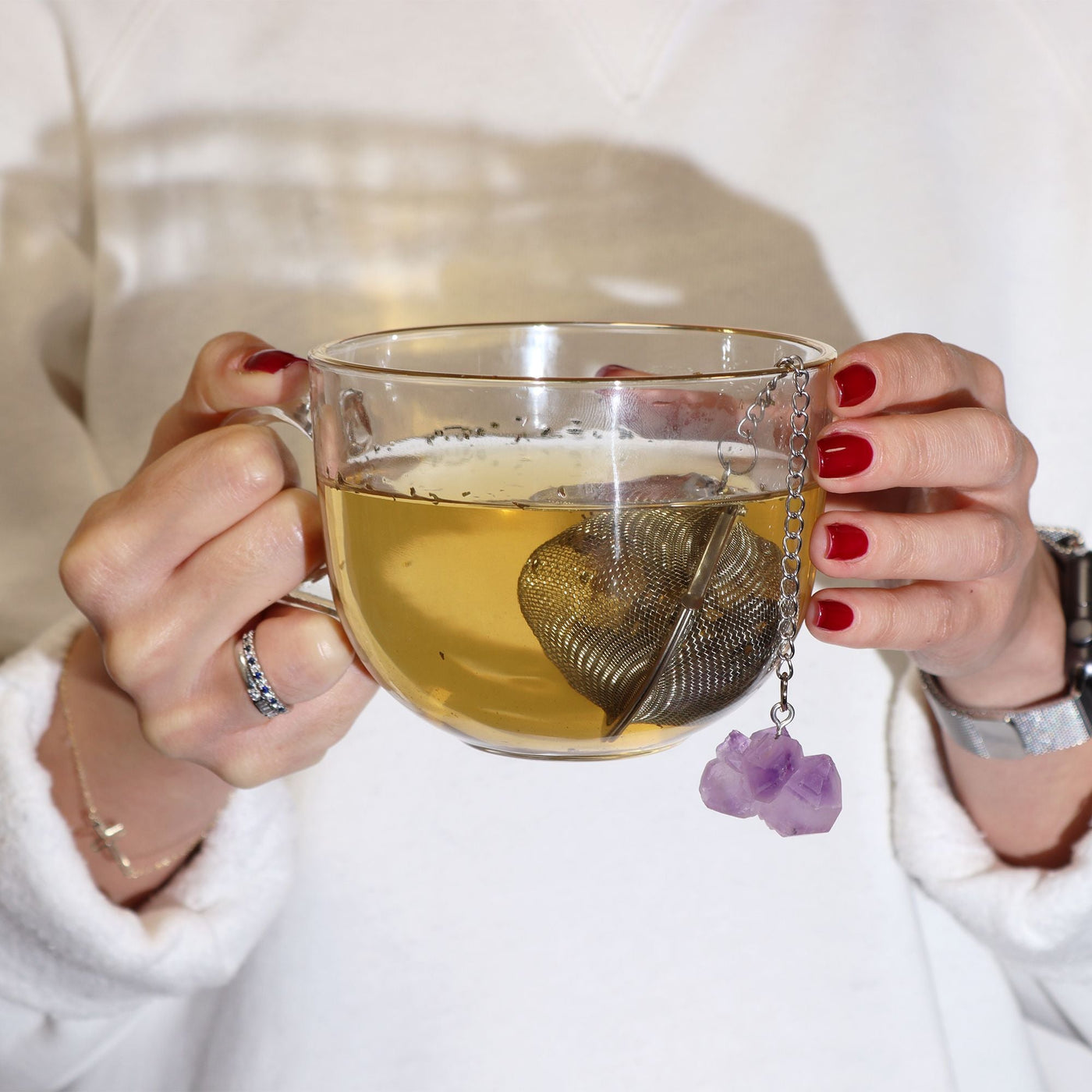 Raw Crystal Gemstone Tea Strainer - Gold Tigers Eye Raw Crystal Gemstone Tea Strainer