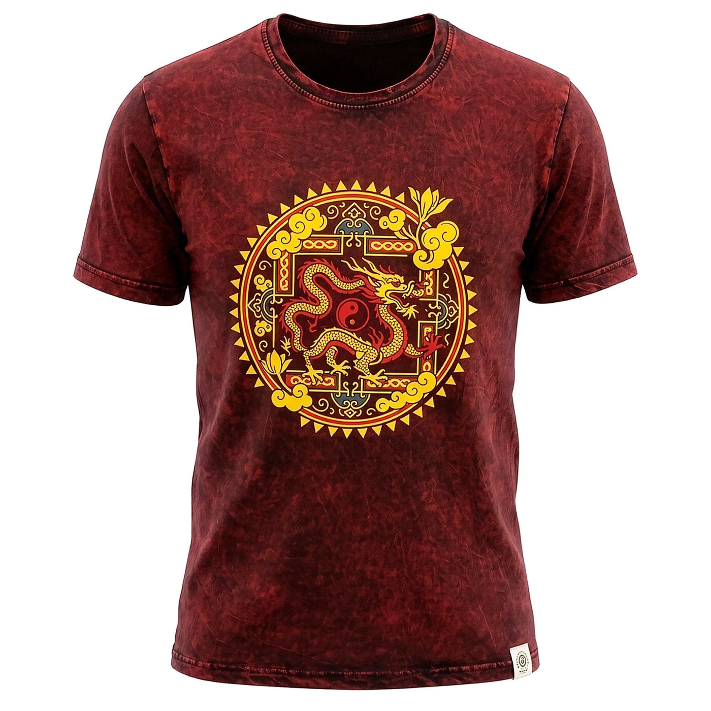 Nomad Sari Stonewashed Cotton T-Shirt - Dragon Mandala - Maroon - Unisex - Truly Yours