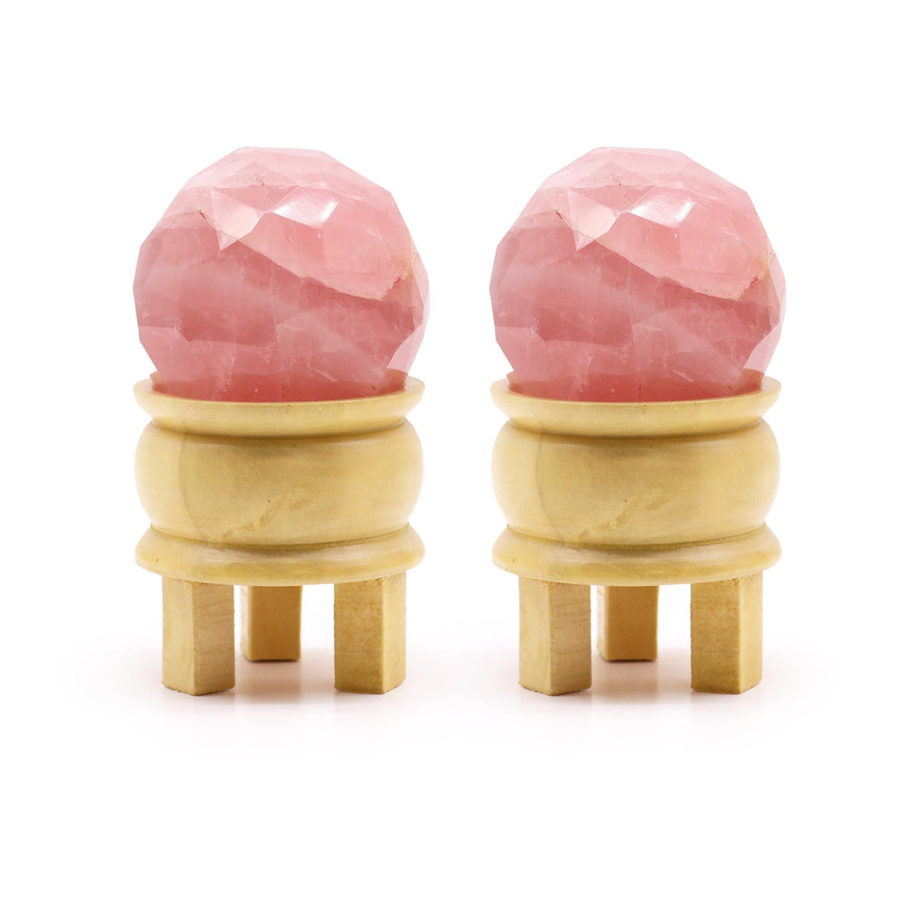 Gemstone Faceted Healing Ball & Stand - Rose Quartz Gemstone Faceted Healing Balls & Stand