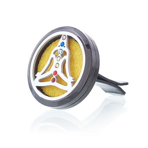 Car Diffuser Kit - Pewter Yoga Chakra - 30mm Aromatherapy Car Diffuser Kit