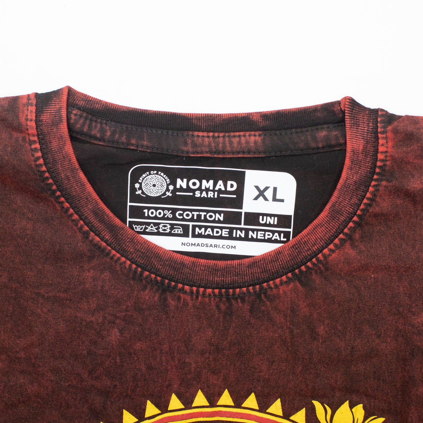 Nomad Sari Stonewashed Cotton T-Shirt - Dragon Mandala - Maroon - Unisex - Truly Yours