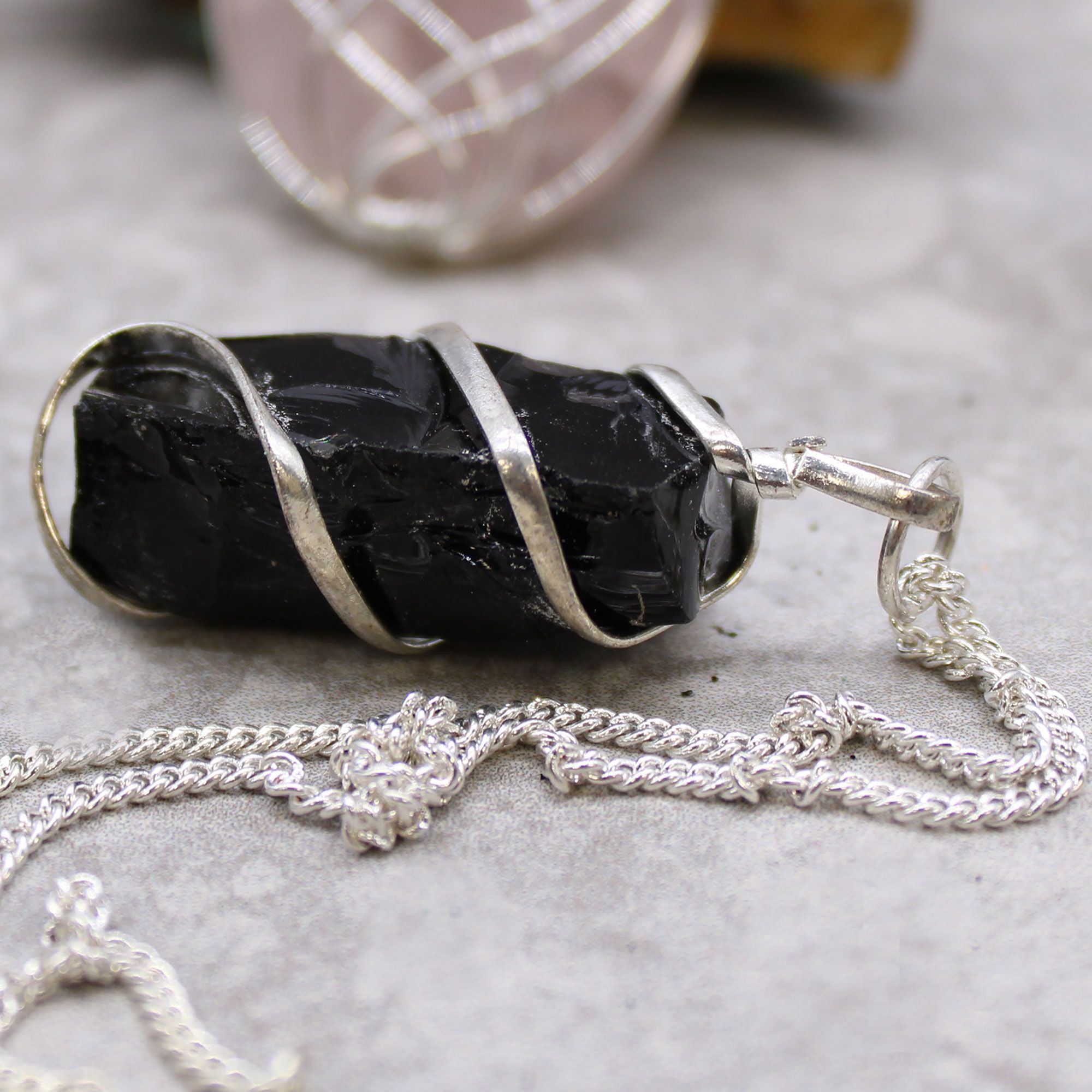 Cascade Wrapped Gemstone Necklace - Rough Black Onyx - Truly Yours