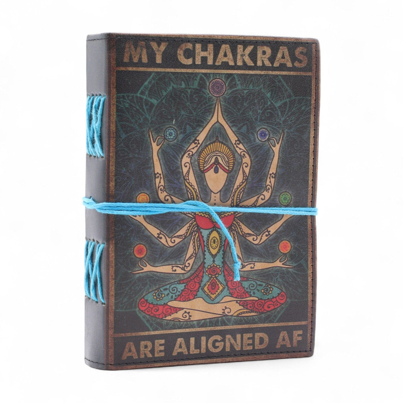 Leather Printed Notebook – My Chakras Are Aligned AF - 17.8×12.7 cm Leather Notebooks – Vintage Style Journals