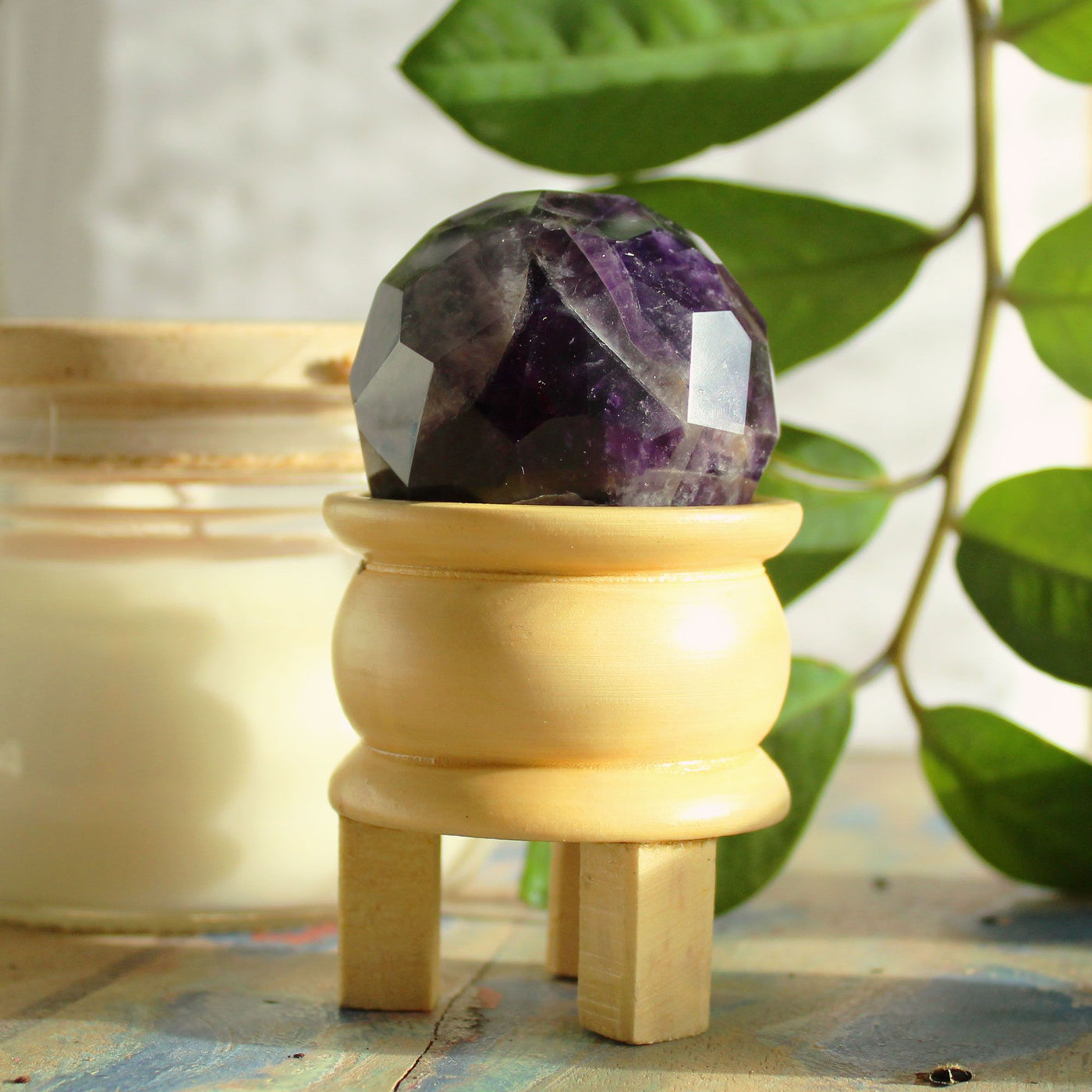 Gemstone Faceted Healing Ball & Stand - Amethyst Gemstone Faceted Healing Balls & Stand