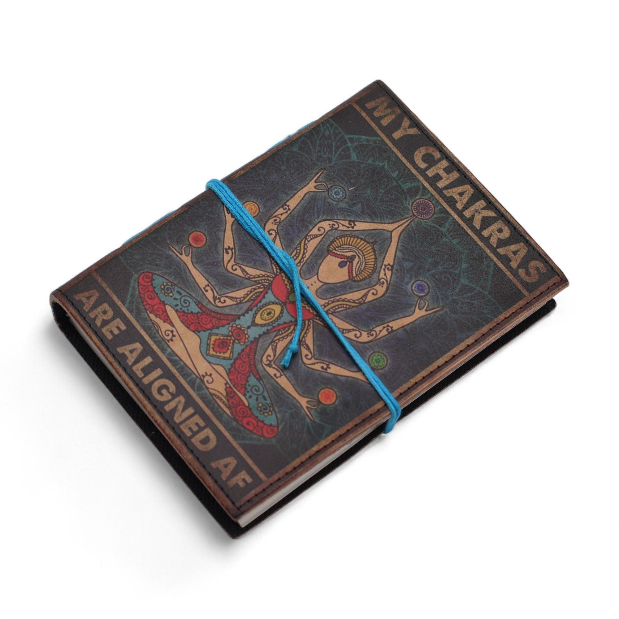 Leather Printed Notebook – My Chakras Are Aligned AF - 17.8×12.7 cm Leather Notebooks – Vintage Style Journals