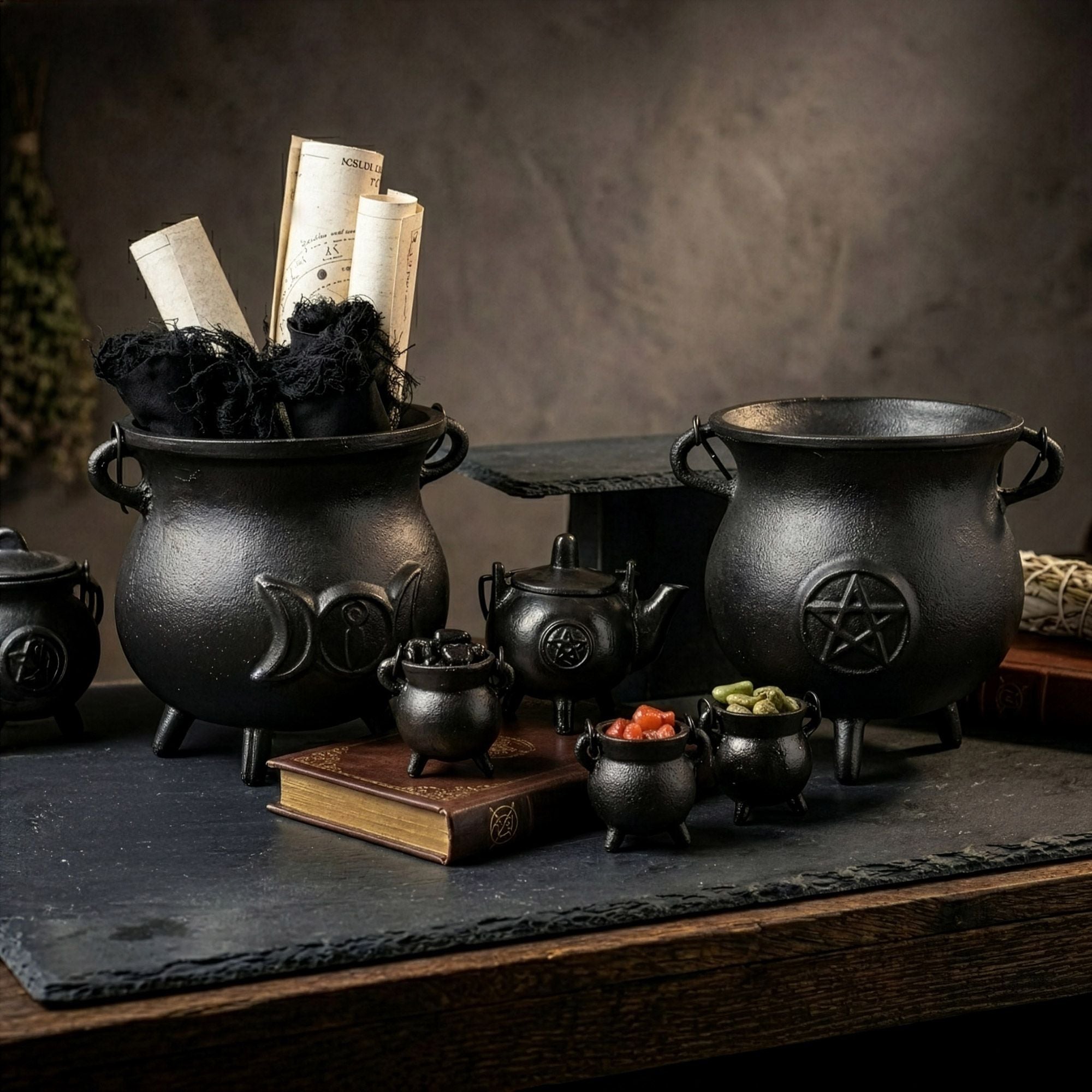 Small Cast Iron Ritual Pot with Pentagon 8x8x10cm - Truly Yours