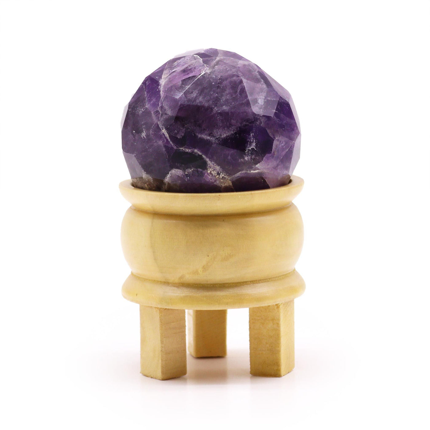 Gemstone Faceted Healing Ball & Stand - Amethyst Gemstone Faceted Healing Balls & Stand
