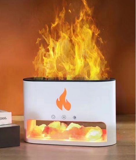 White Blaze Aroma Diffuser - Himalayan Salt Chamber - USB-C - Flame Effect (Salt included) Aroma Diffusers