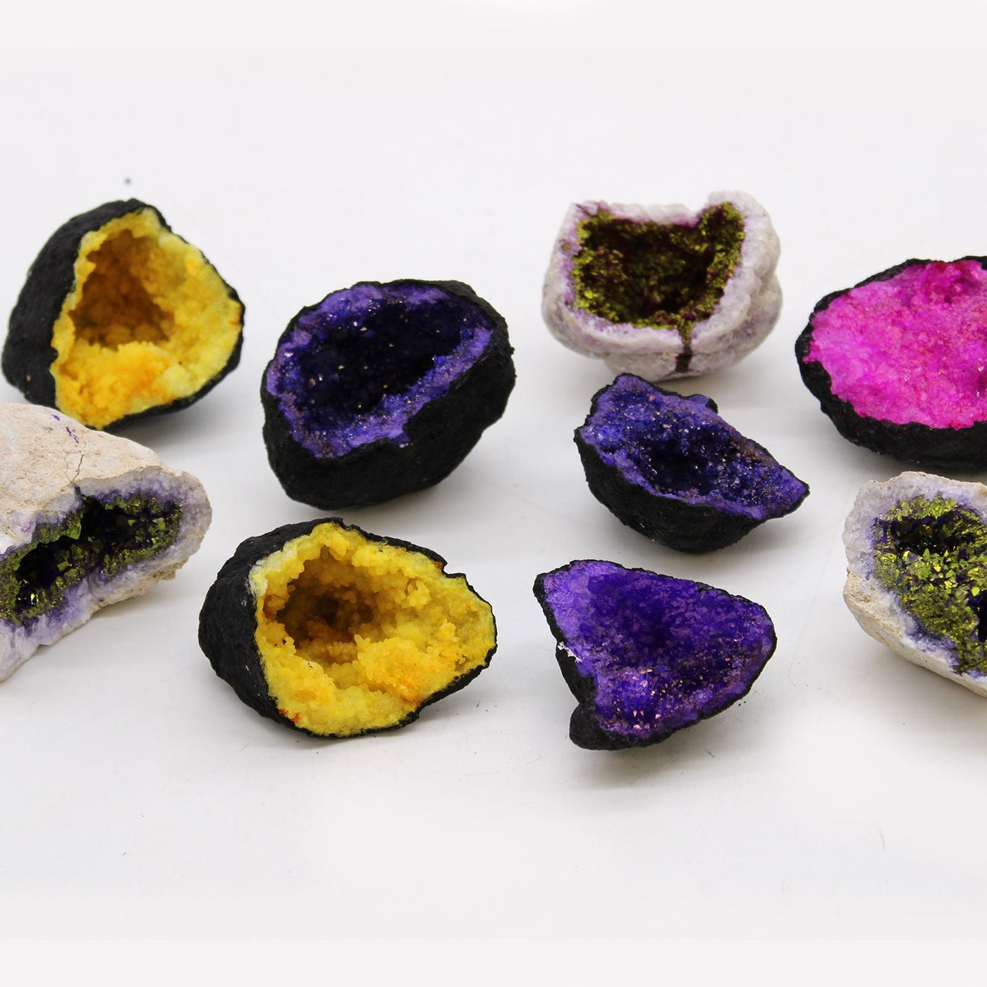 Coloured Calsite Geodes - Natural Rock - Pink & Gold Coloured Calcite Geodes