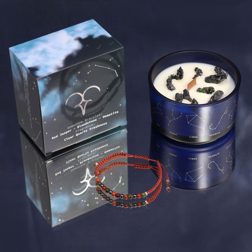 Zodiac Crystal Candle with Gemstone Bracelet - Aries Zodiac Crystal Candles with Gemstone Bracelet