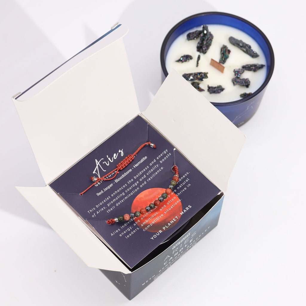 Zodiac Crystal Candle with Gemstone Bracelet - Aries Zodiac Crystal Candles with Gemstone Bracelet