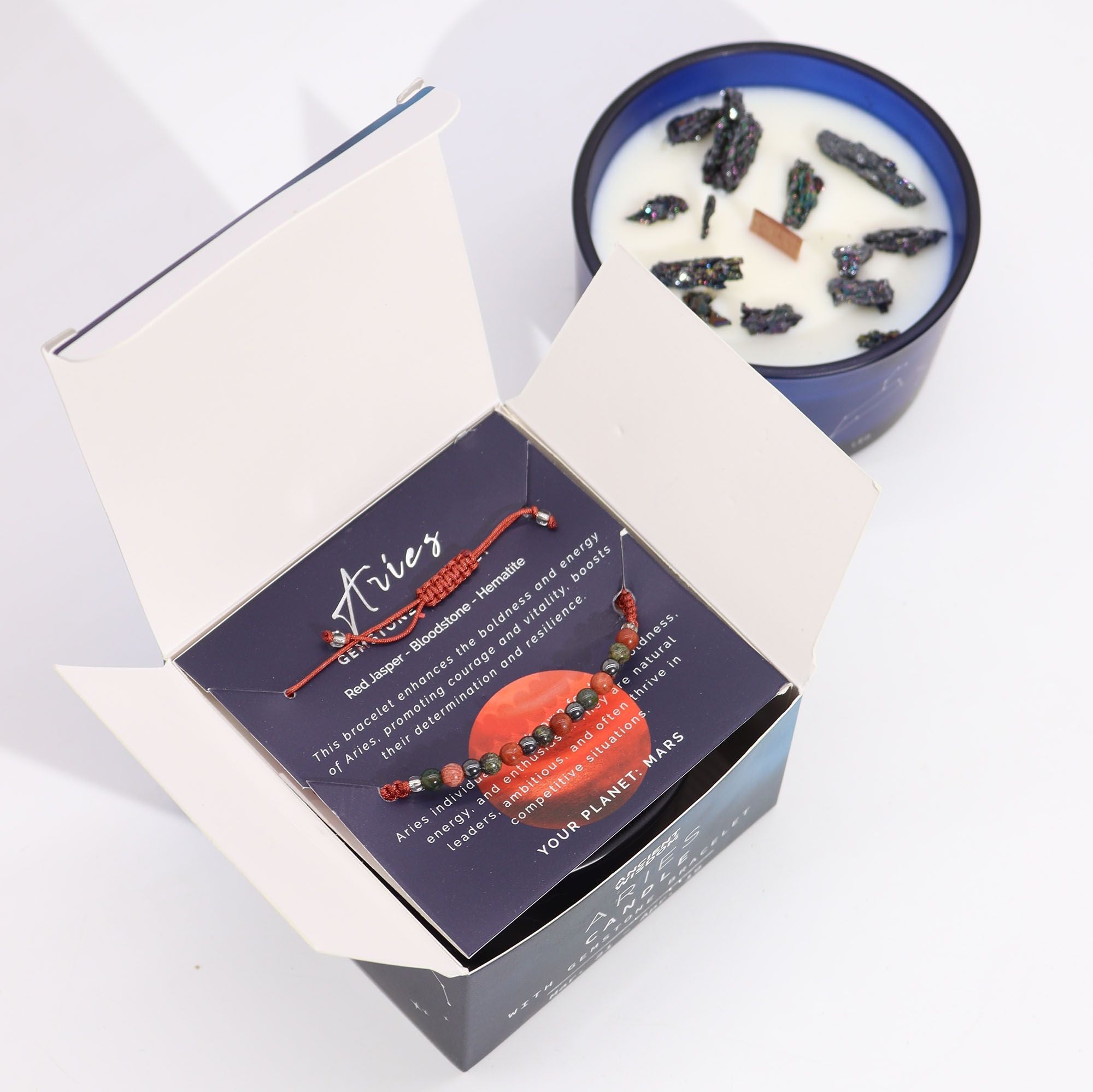 Zodiac Crystal Candle with Gemstone Bracelet - Aries Zodiac Crystal Candles with Gemstone Bracelet