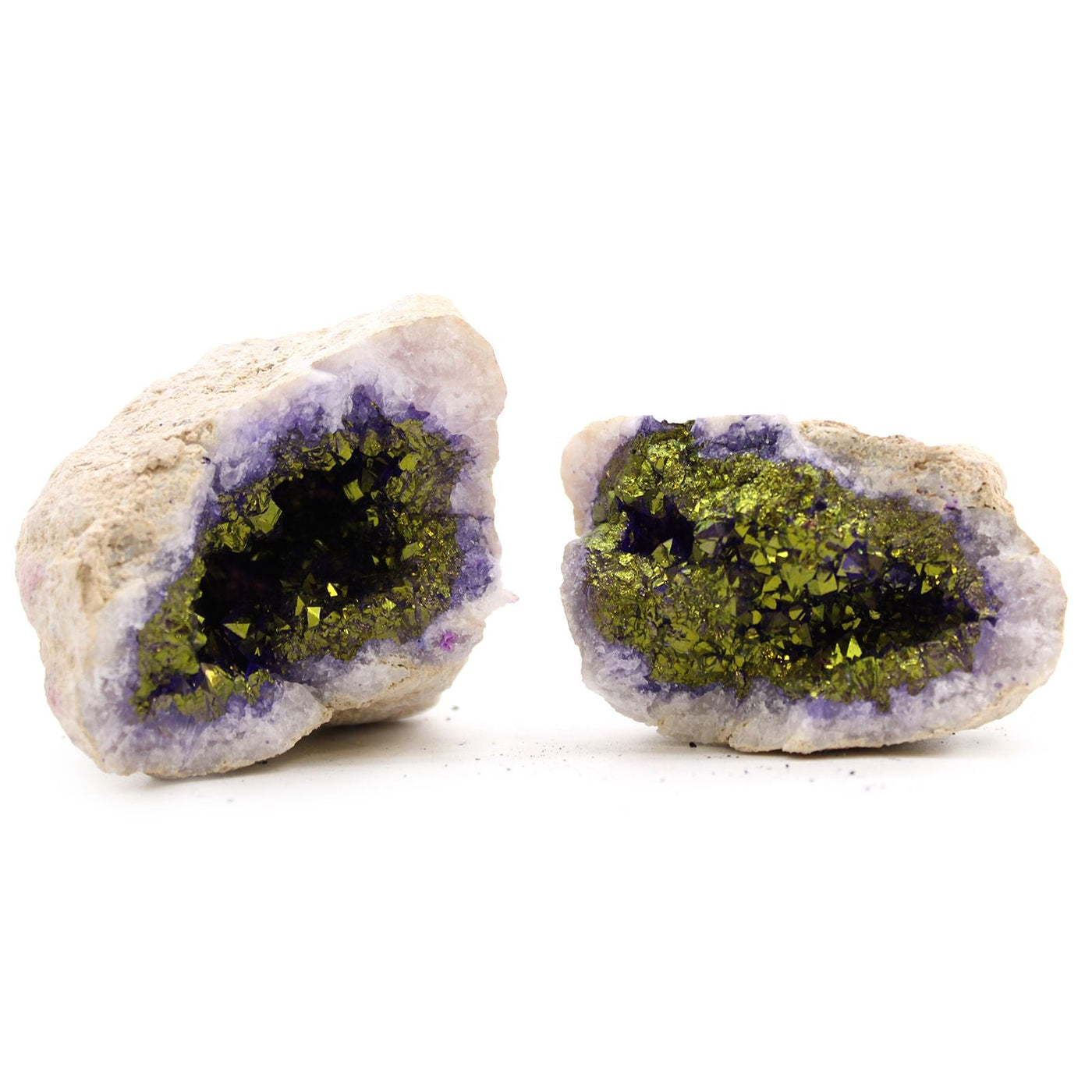 Coloured Calsite Geodes - Natural Rock - Purple & Gold Coloured Calcite Geodes