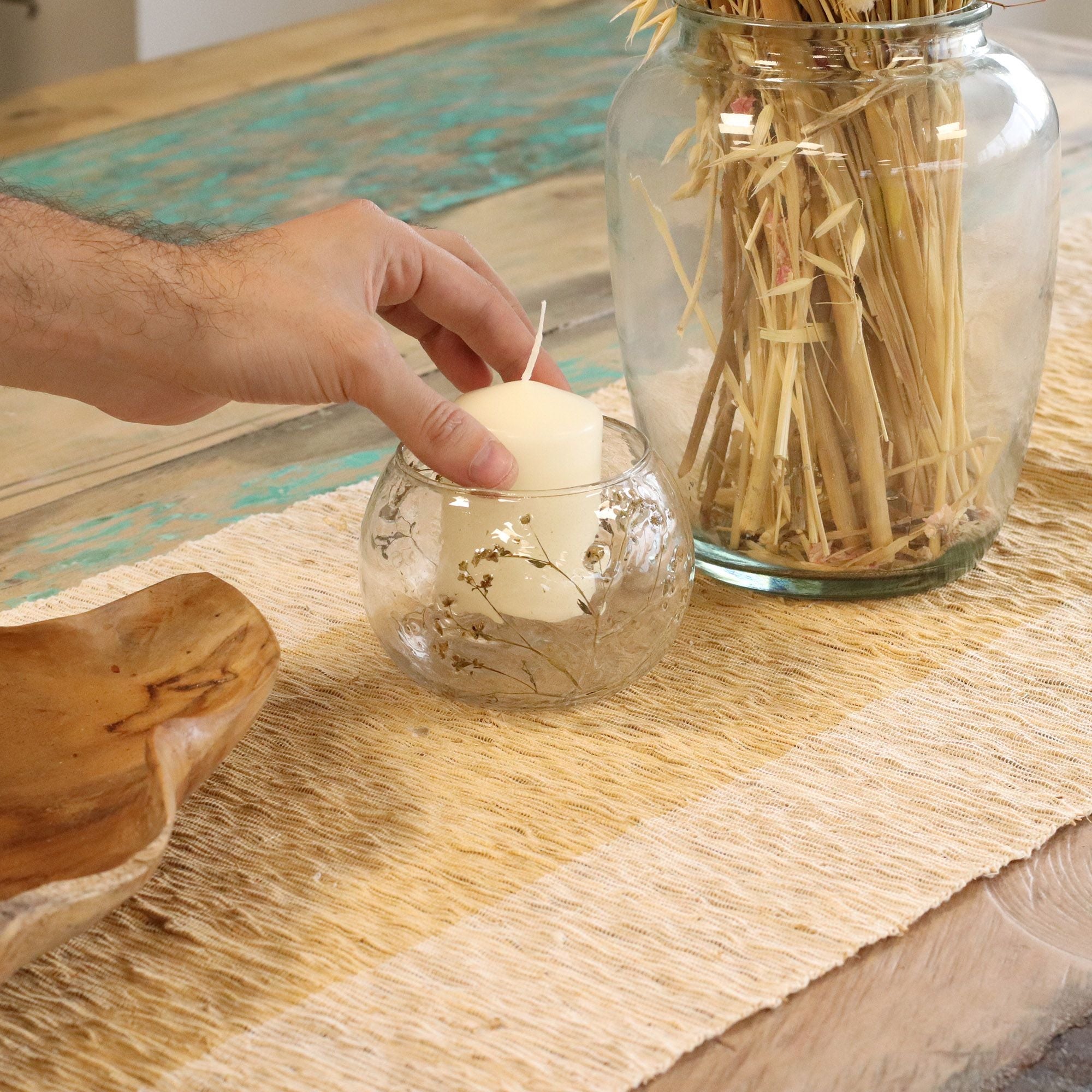 Natural Floral Glass - Bowl Candle Holder - Margarita - (8x10cm) Natural Floral Glass Candle Holders