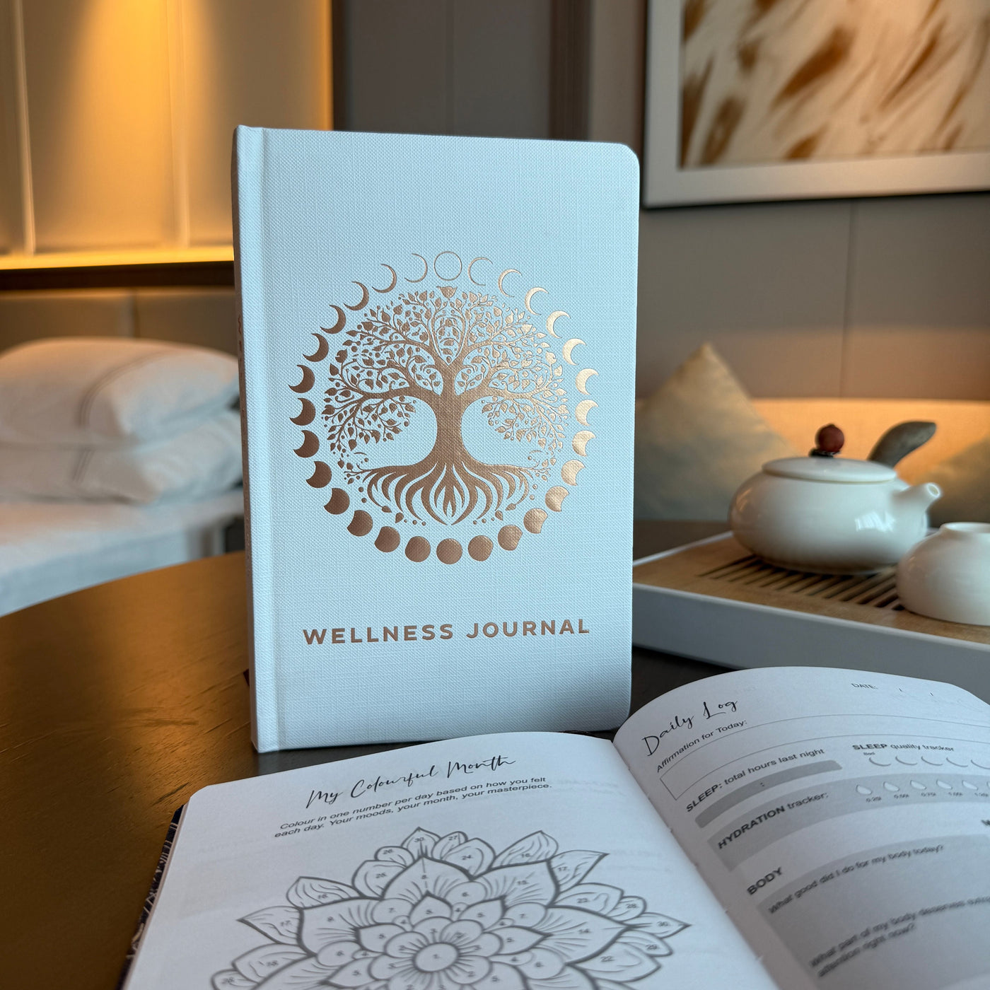 White Wellness Journal - 120 pages - Rose Gold Tree of Life Wellness & Gratitude Notebooks
