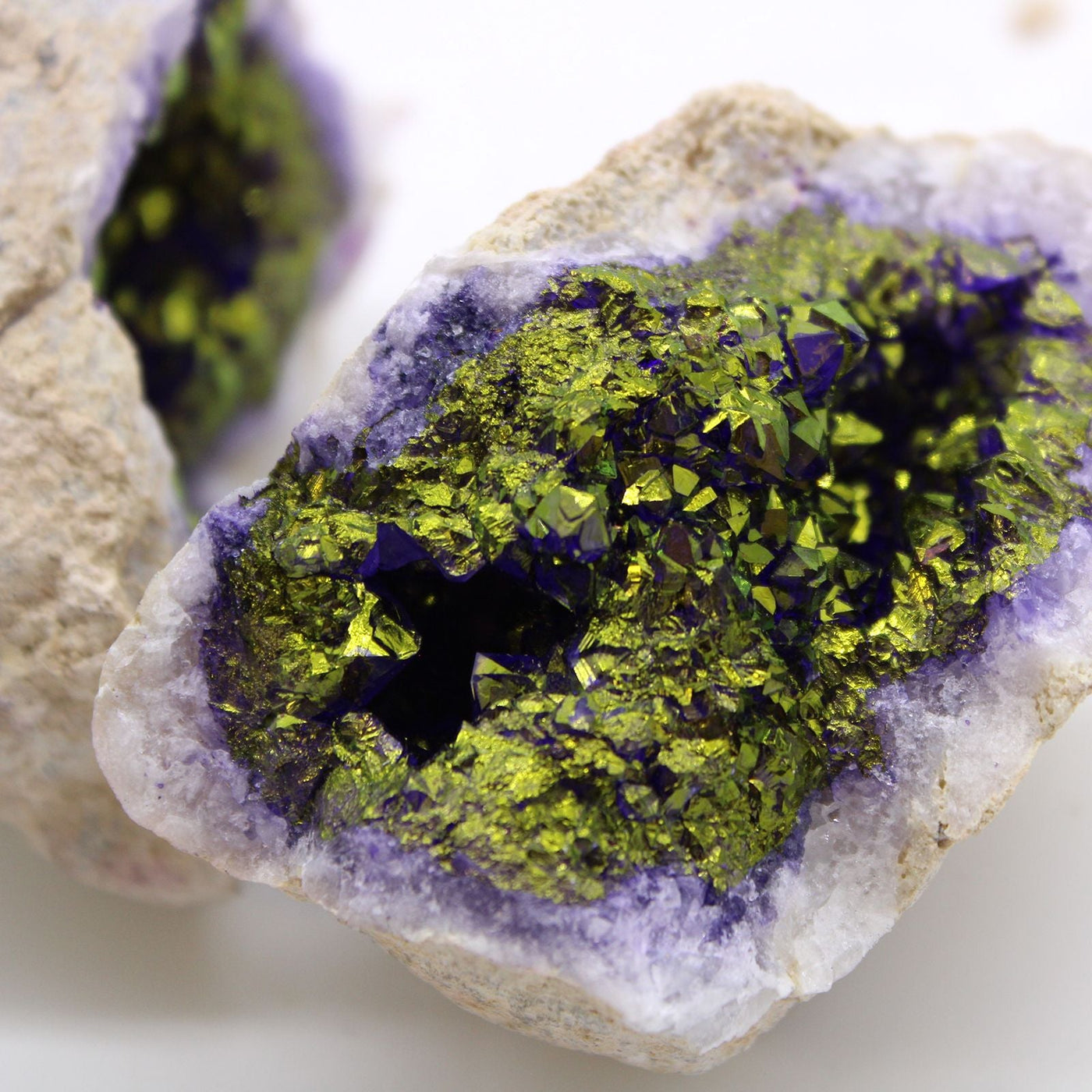 Coloured Calsite Geodes - Natural Rock - Purple & Gold Coloured Calcite Geodes