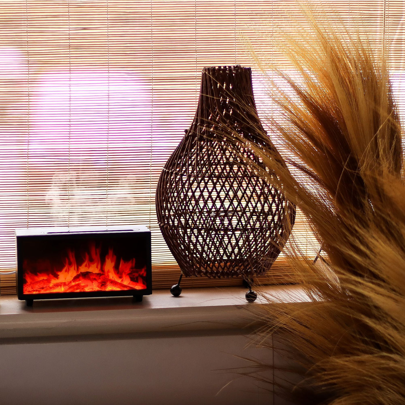 Flame Effect Aroma Diffuser with Birdsound - Black USB - Colour Change Aroma Diffusers