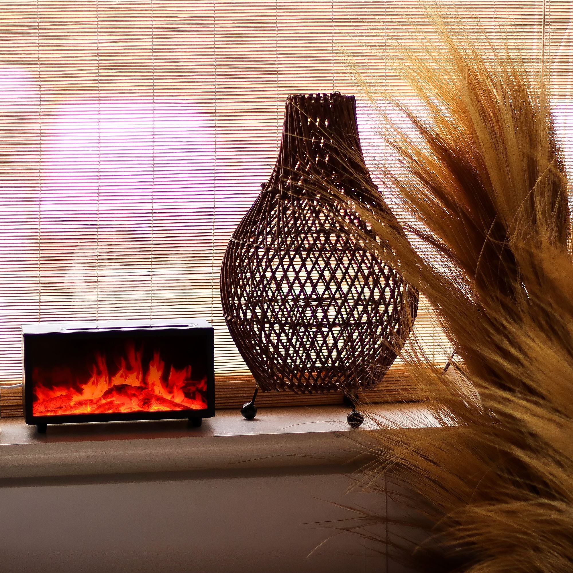 Flame Effect Aroma Diffuser with Birdsound - Black USB - Colour Change Aroma Diffusers