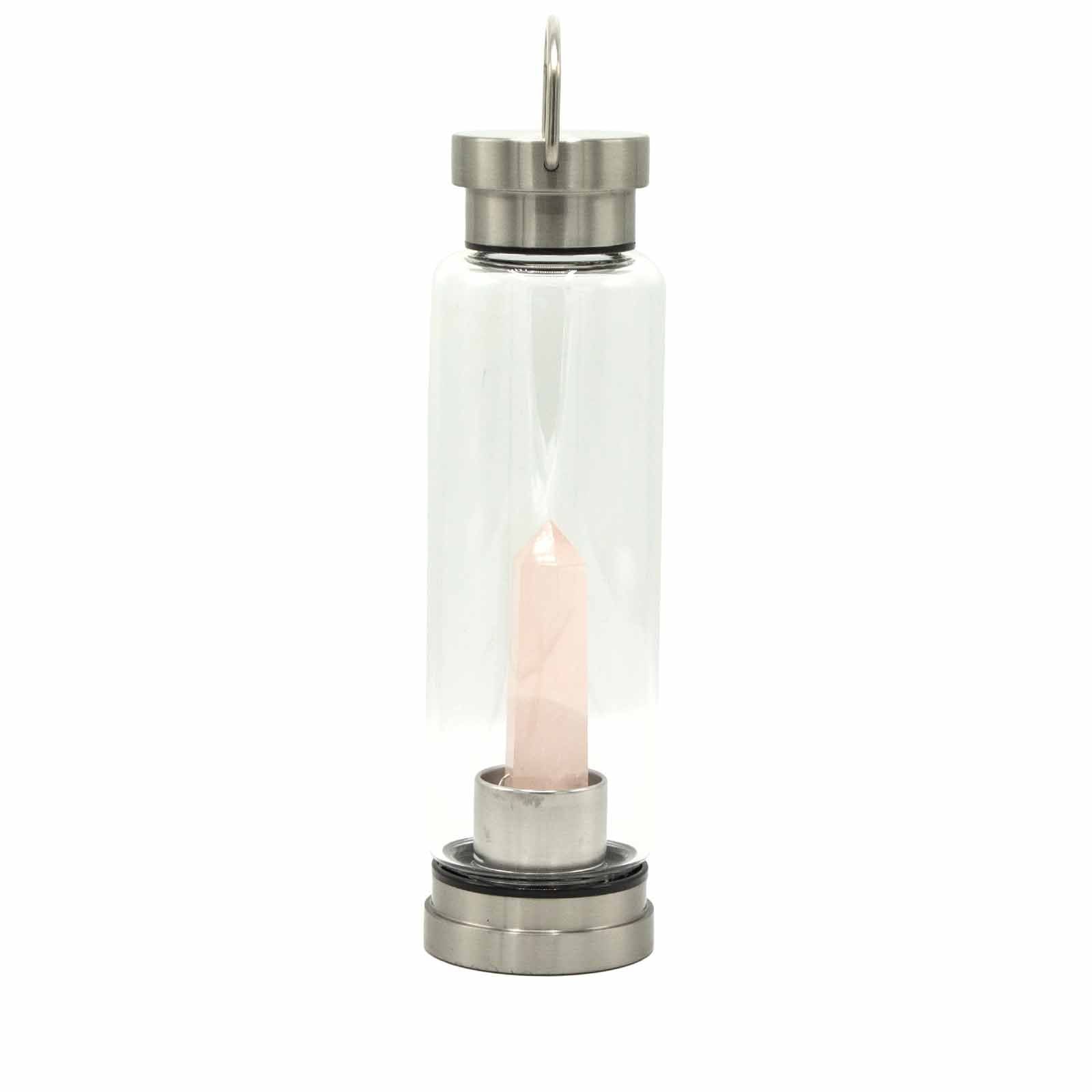 Crystal Infused Glass Water Bottle - Rejuvenating Rose Quartz - Obelisk - Truly Yours
