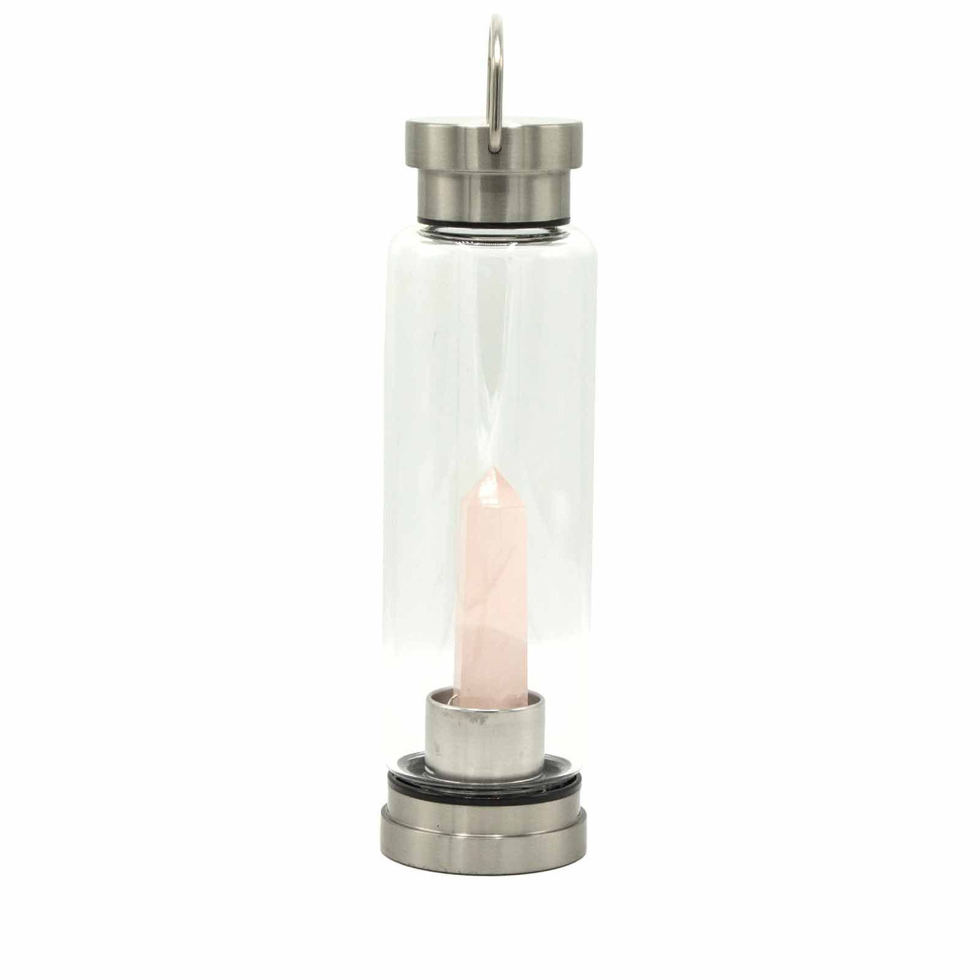 Crystal Infused Glass Water Bottle - Rejuvenating Rose Quartz - Obelisk - Truly Yours