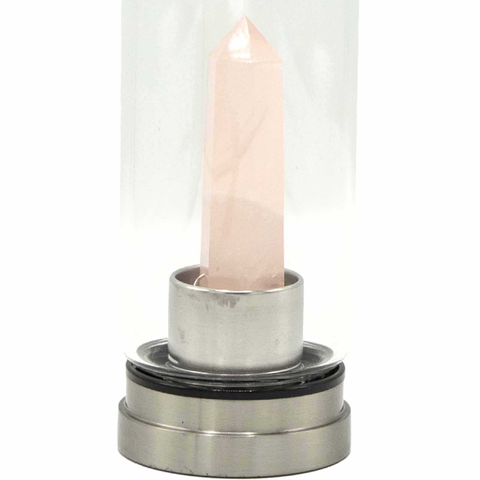 Crystal Infused Glass Water Bottle - Rejuvenating Rose Quartz - Obelisk - Truly Yours