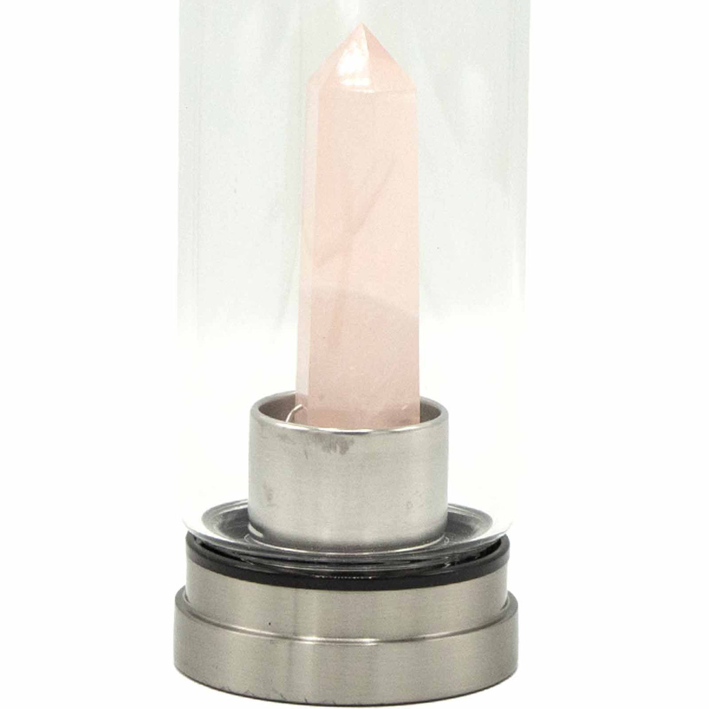 Crystal Infused Glass Water Bottle - Rejuvenating Rose Quartz - Obelisk - Truly Yours