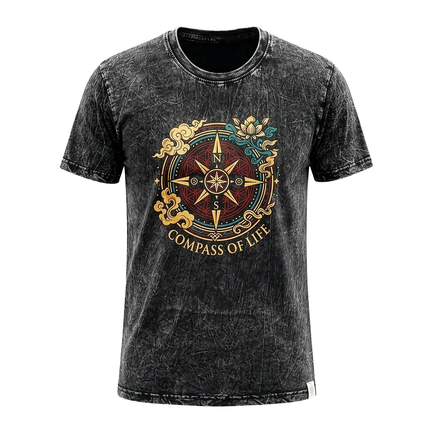 Nomad Sari Stonewashed Cotton T-Shirt - Compass of Life - Charcoal - Unisex - Truly Yours