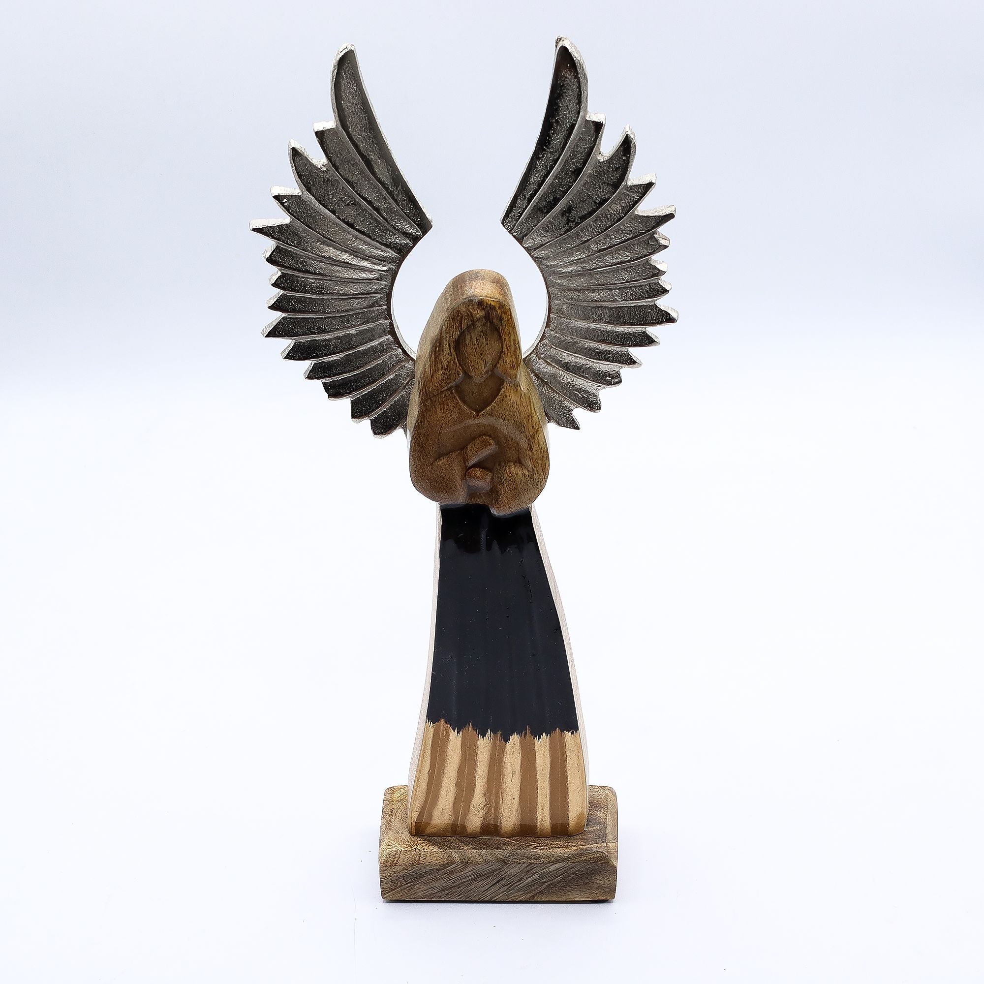 Large Mango Wood Gardian Angel Metal Wings & Enamel Detail Mango Wood Angels