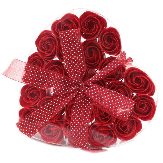 Set of 24 Soap Flower Heart Box - Red Roses Luxury Soap Flowers