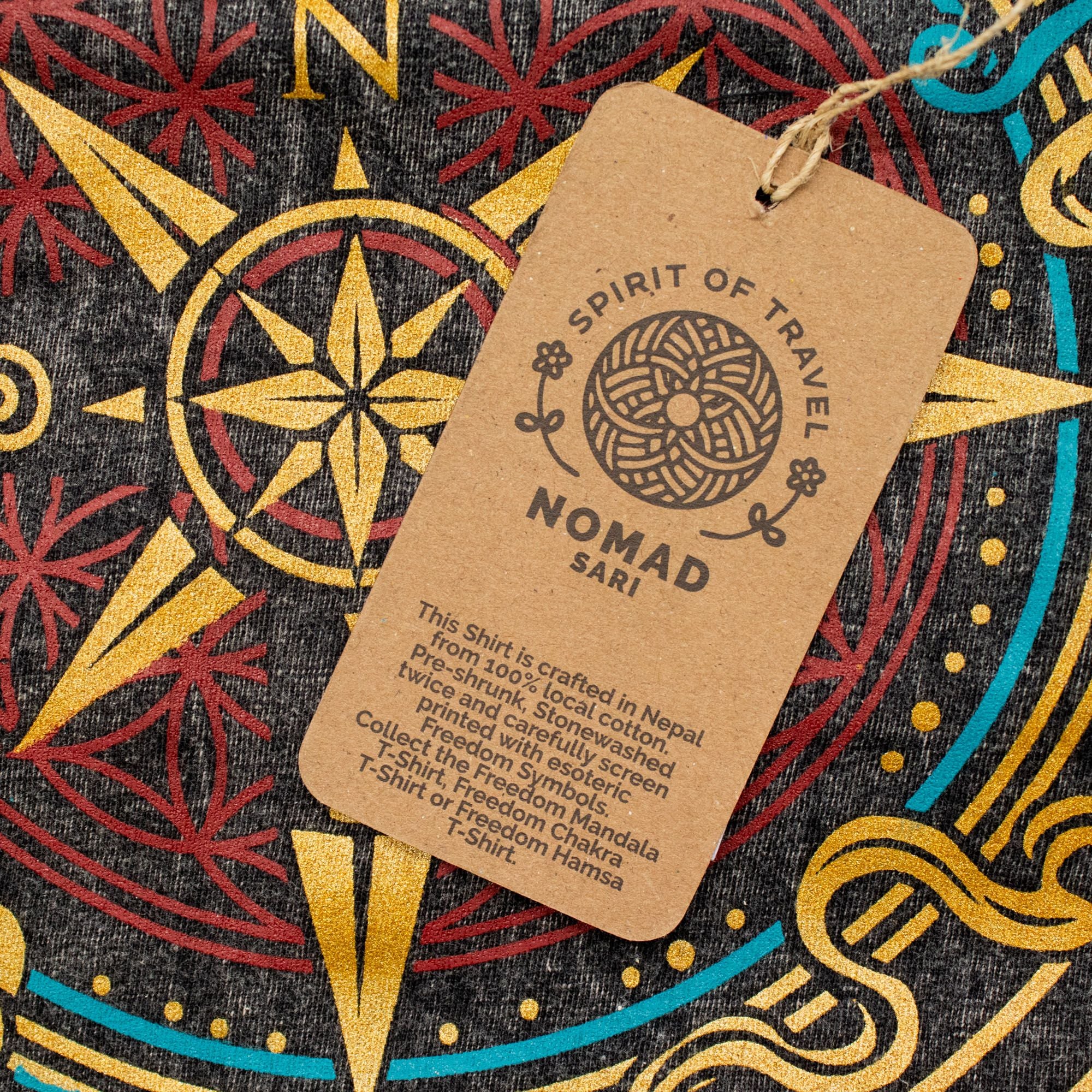 Nomad Sari Stonewashed Cotton T-Shirt - Compass of Life - Charcoal - Unisex - Truly Yours