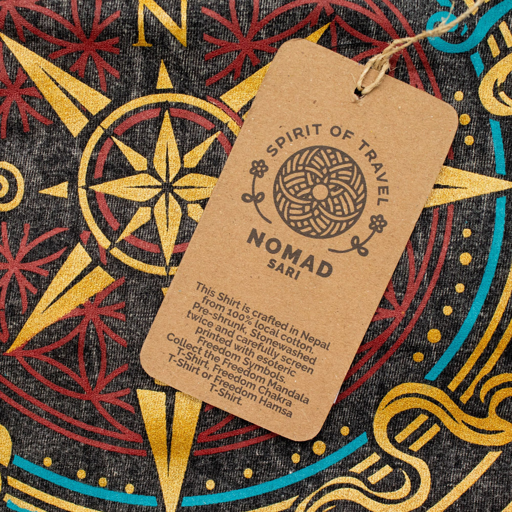 Nomad Sari Stonewashed Cotton T-Shirt - Compass of Life - Charcoal - Unisex - Truly Yours