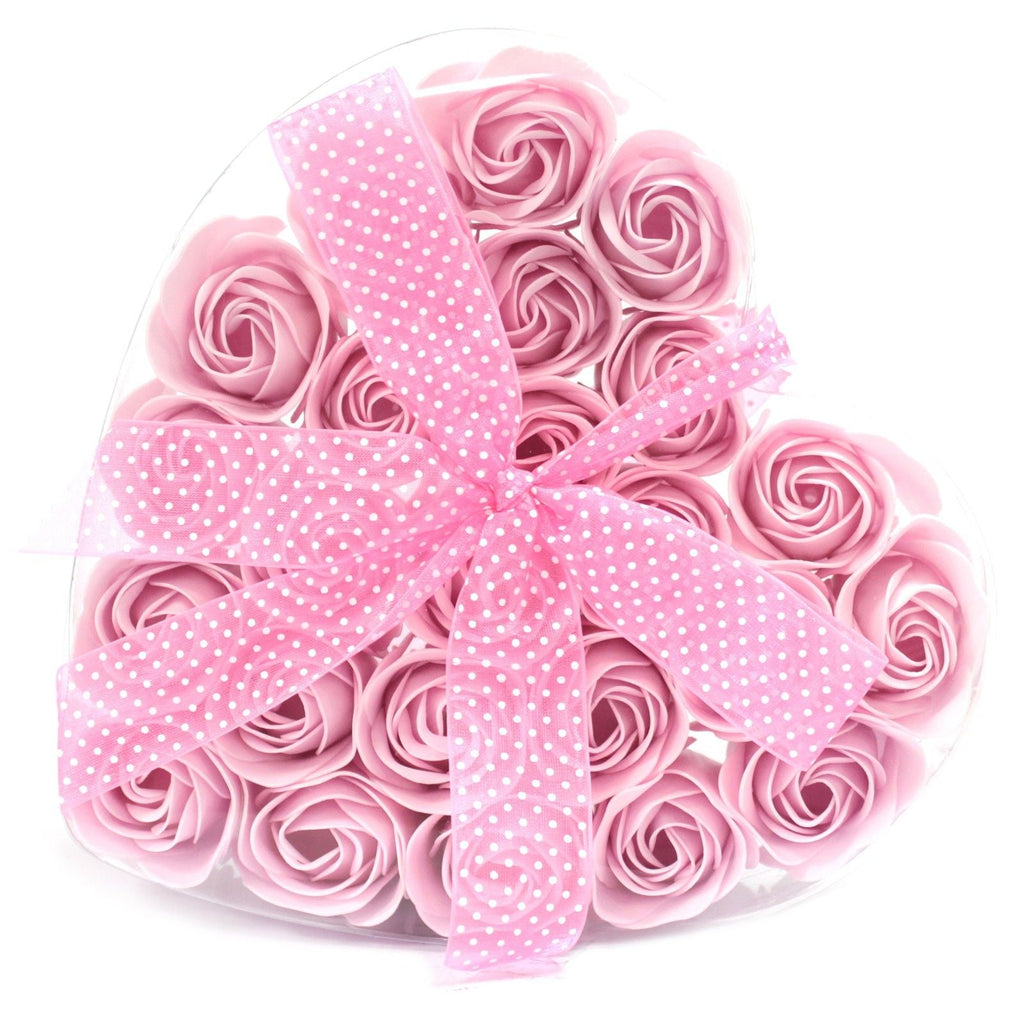 Set of 24 Soap Flower Heart Box - Pink Roses Luxury Soap Flowers