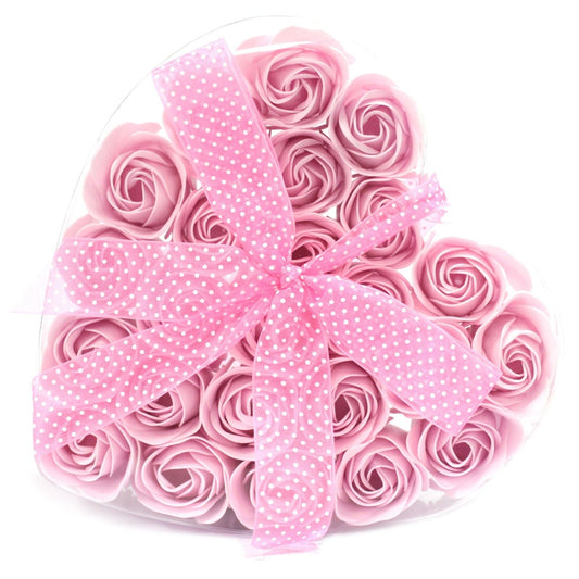 Set of 24 Soap Flower Heart Box - Pink Roses Luxury Soap Flowers
