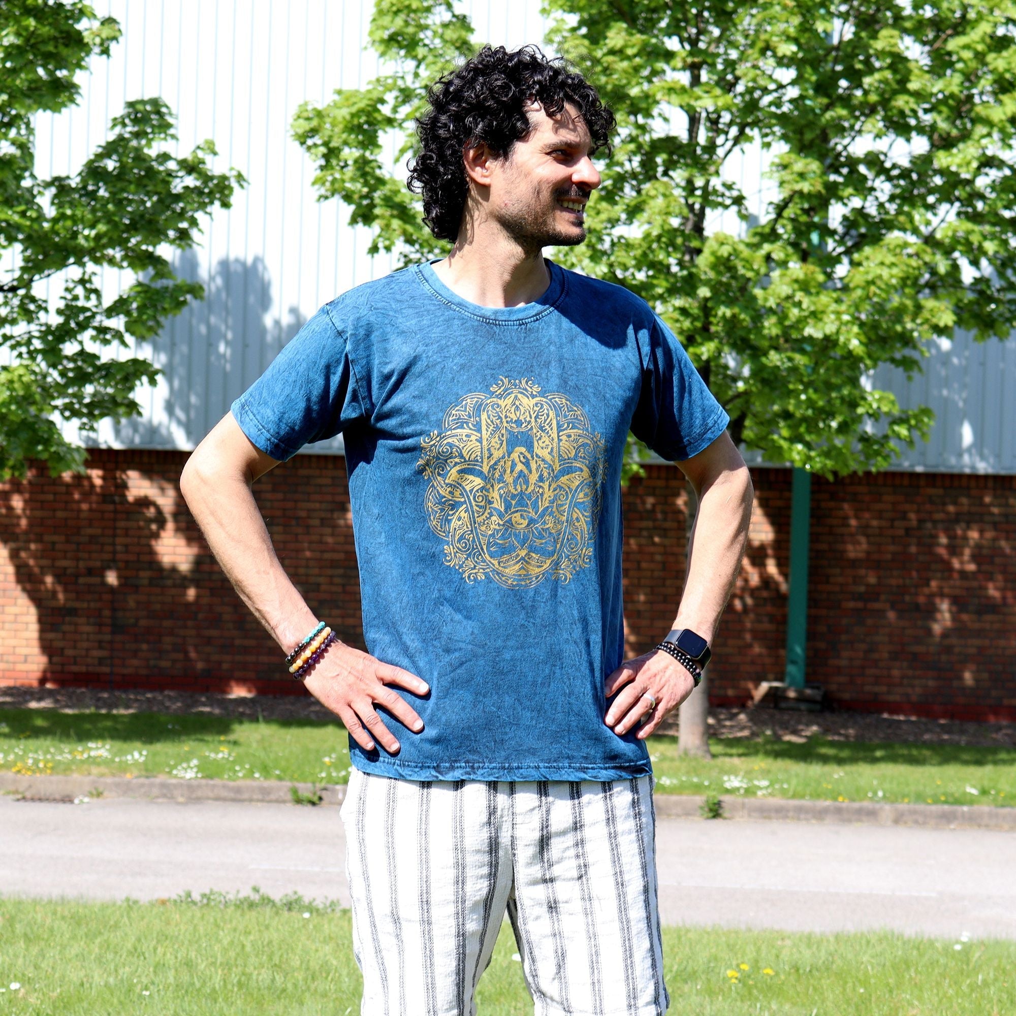 Medium Stone Washed T-Shirt - Hamsa - Blue Stonewashed Nomad Sari T-Shirts