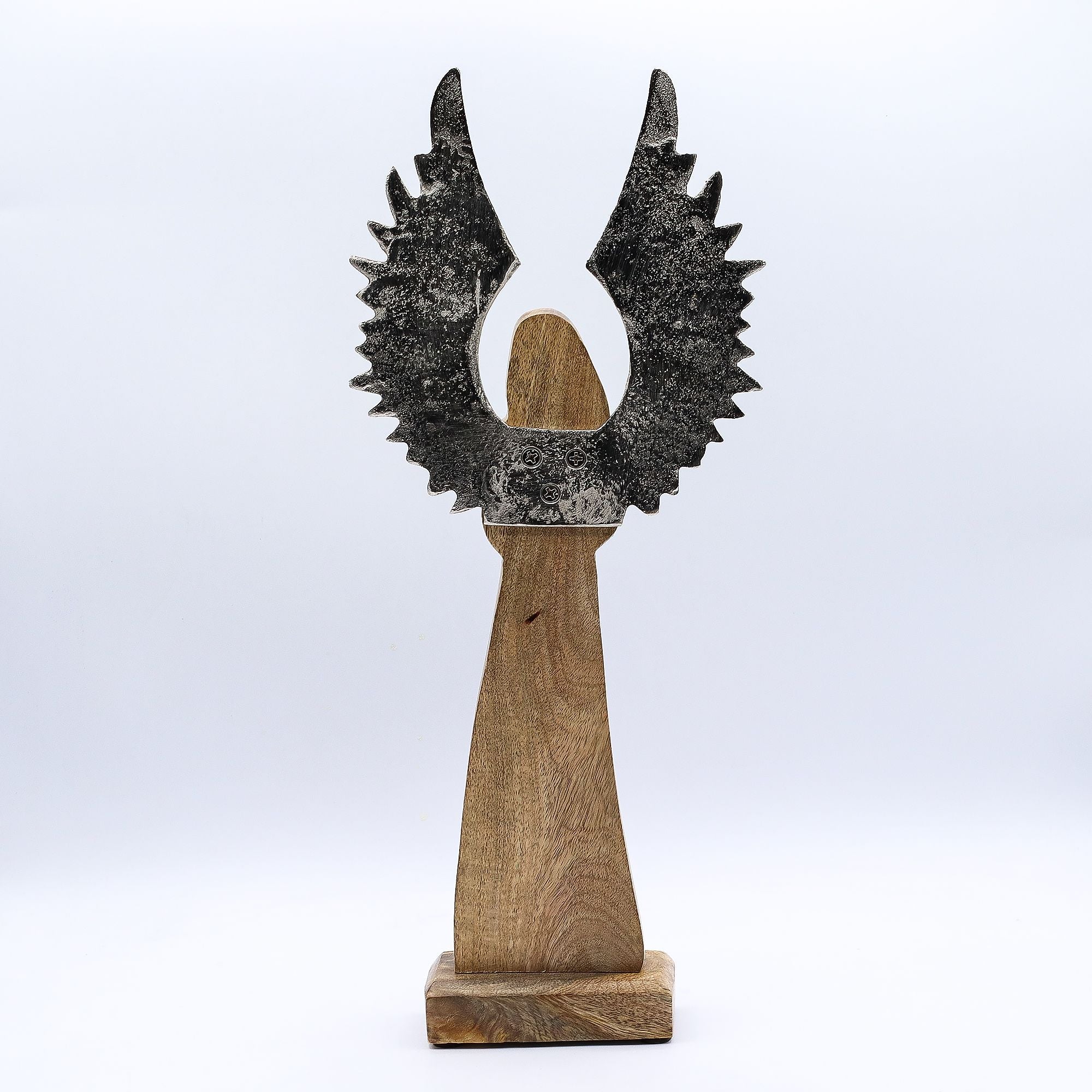 Large Mango Wood Gardian Angel Metal Wings & Enamel Detail Mango Wood Angels