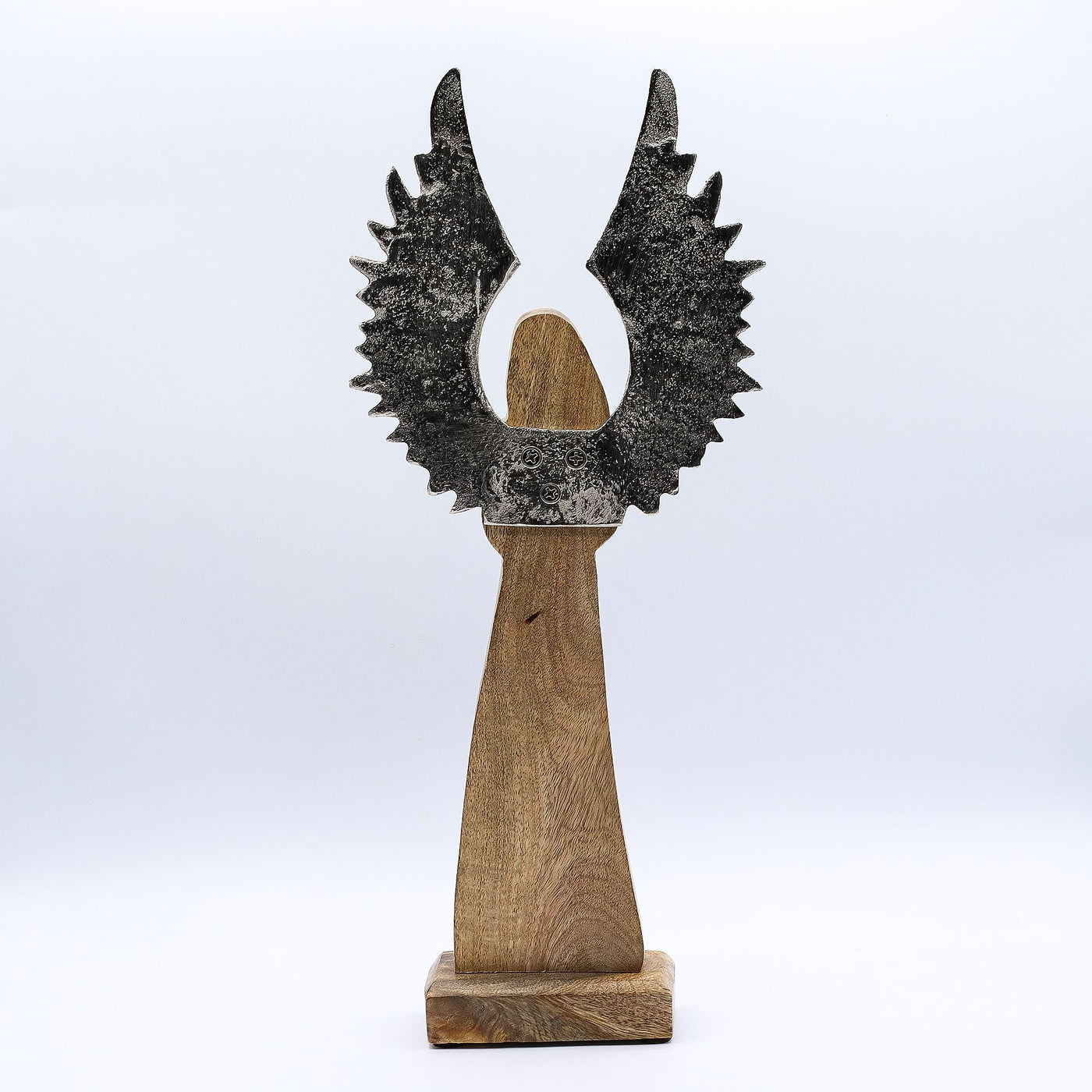 Large Mango Wood Gardian Angel Metal Wings & Enamel Detail Mango Wood Angels