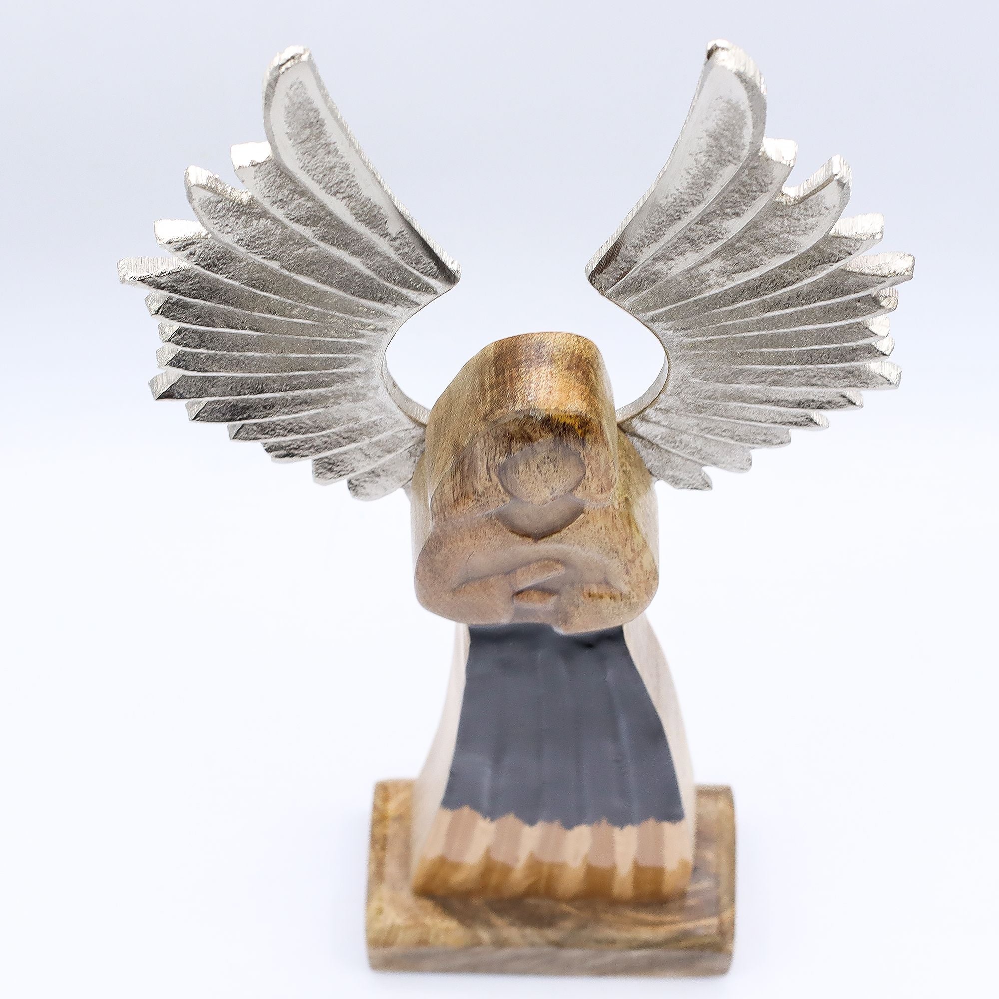 Large Mango Wood Gardian Angel Metal Wings & Enamel Detail Mango Wood Angels