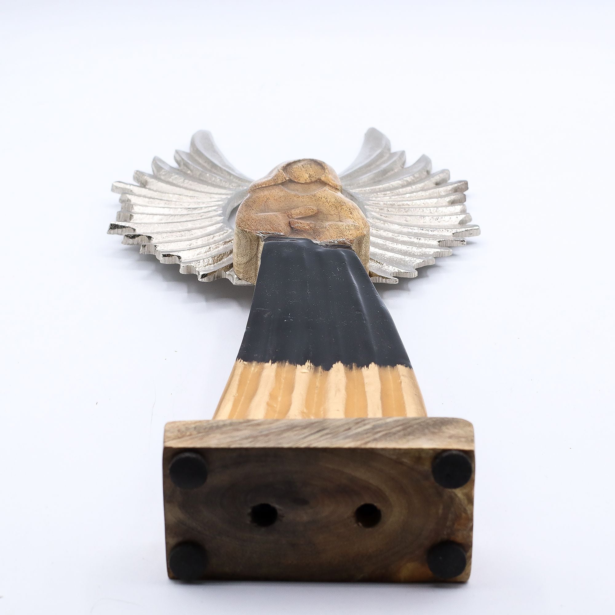 Large Mango Wood Gardian Angel Metal Wings & Enamel Detail Mango Wood Angels