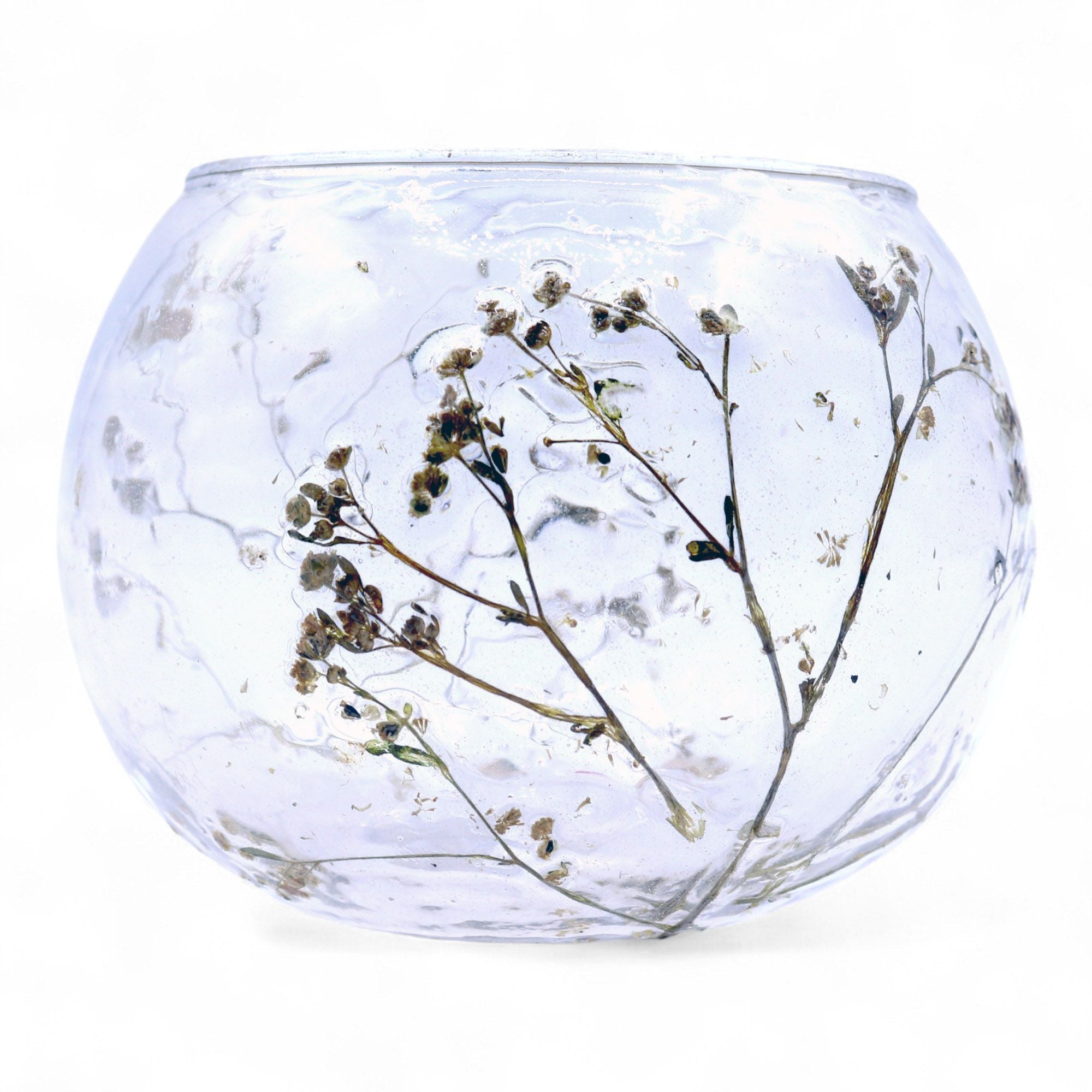 Natural Floral Glass - Bowl Candle Holder - Margarita - (8x10cm) Natural Floral Glass Candle Holders