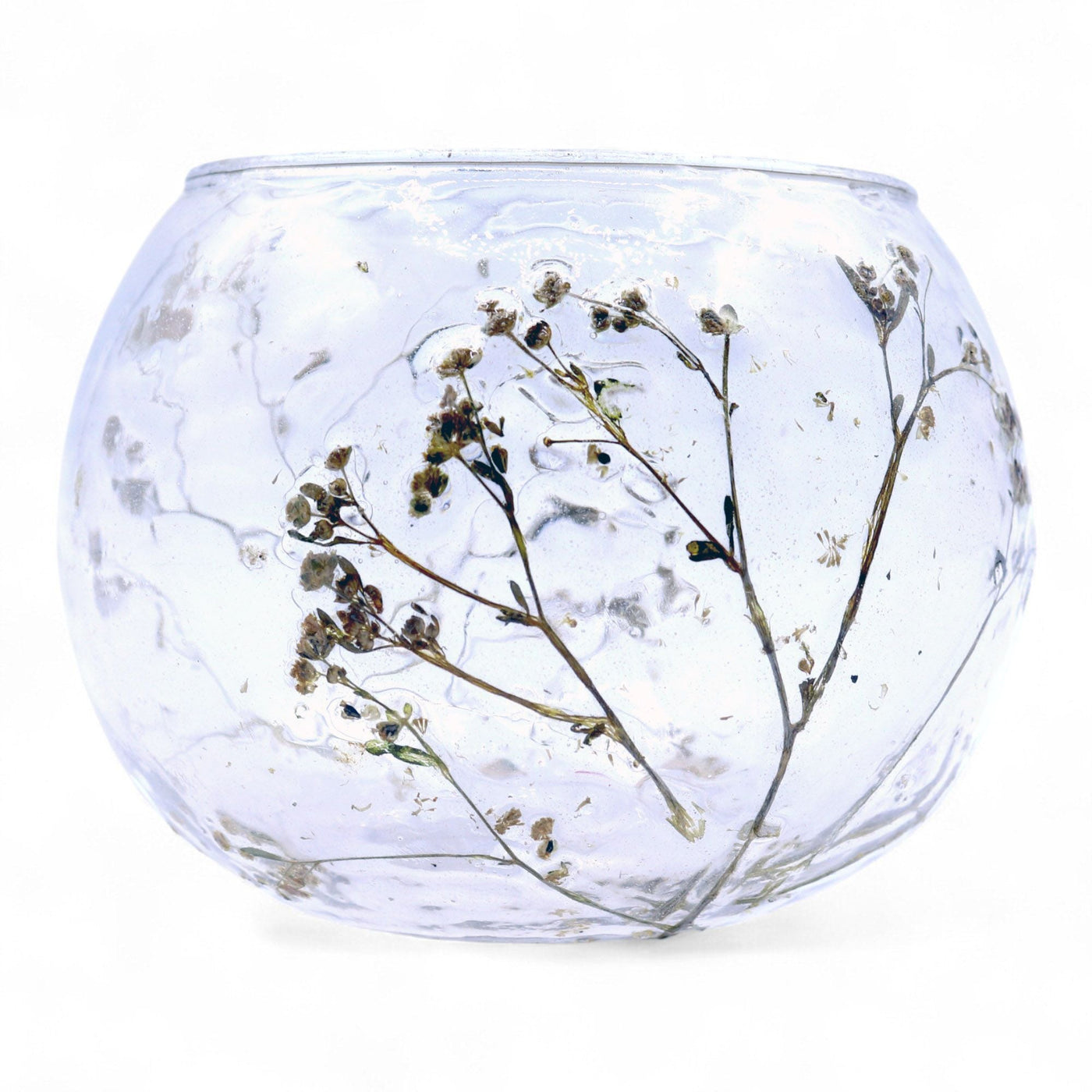 Natural Floral Glass - Bowl Candle Holder - Margarita - (8x10cm) Natural Floral Glass Candle Holders
