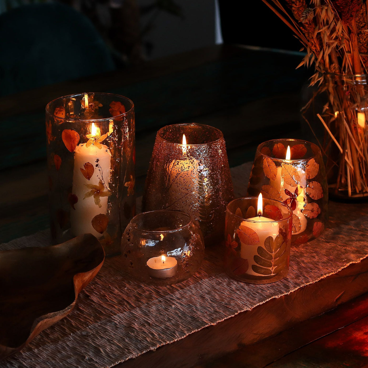 Natural Floral Glass - Bowl Candle Holder - Margarita - (8x10cm) Natural Floral Glass Candle Holders