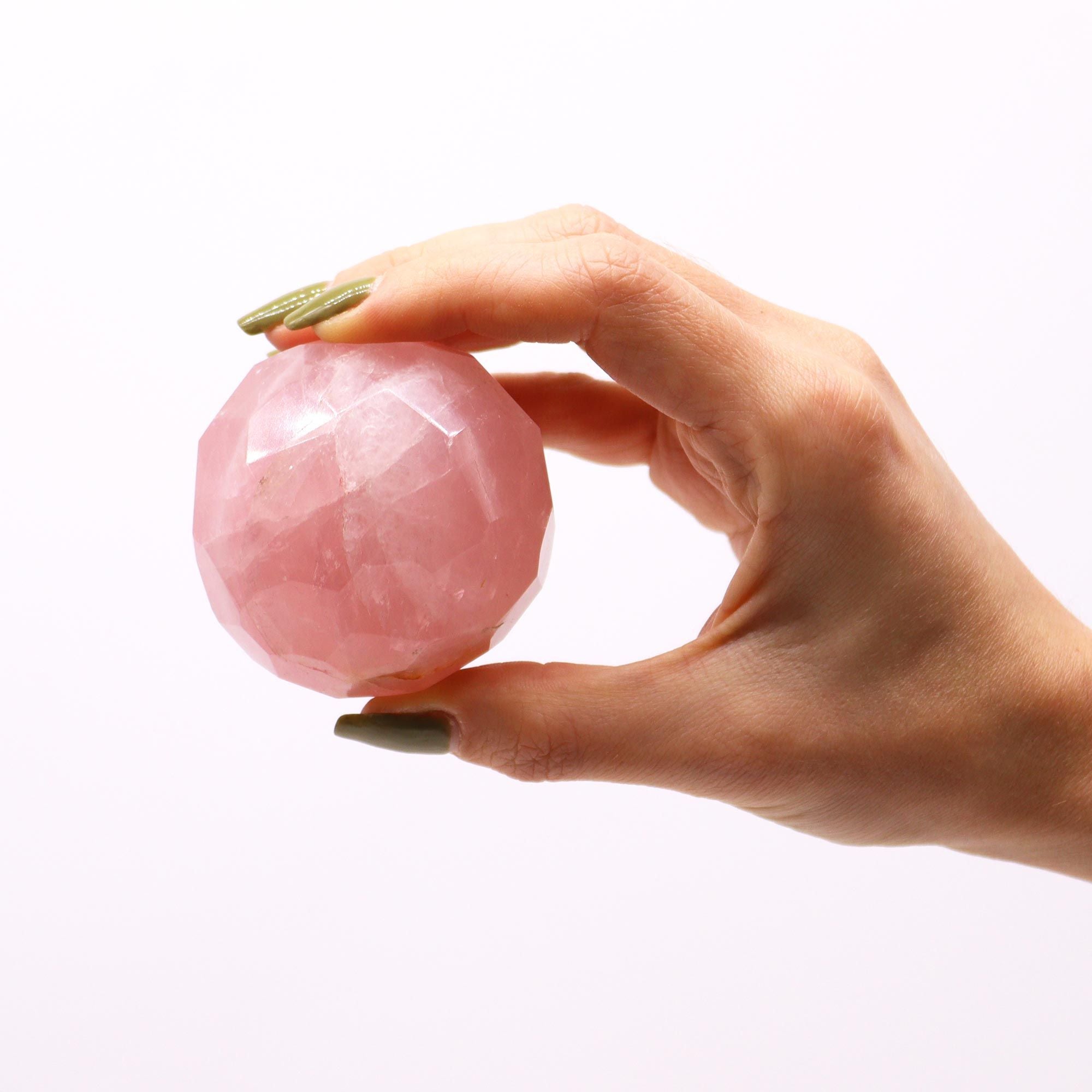 Gemstone Faceted Healing Ball & Stand - Rose Quartz Gemstone Faceted Healing Balls & Stand