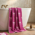 100% Cotton Bow Print Towel - Burgundy